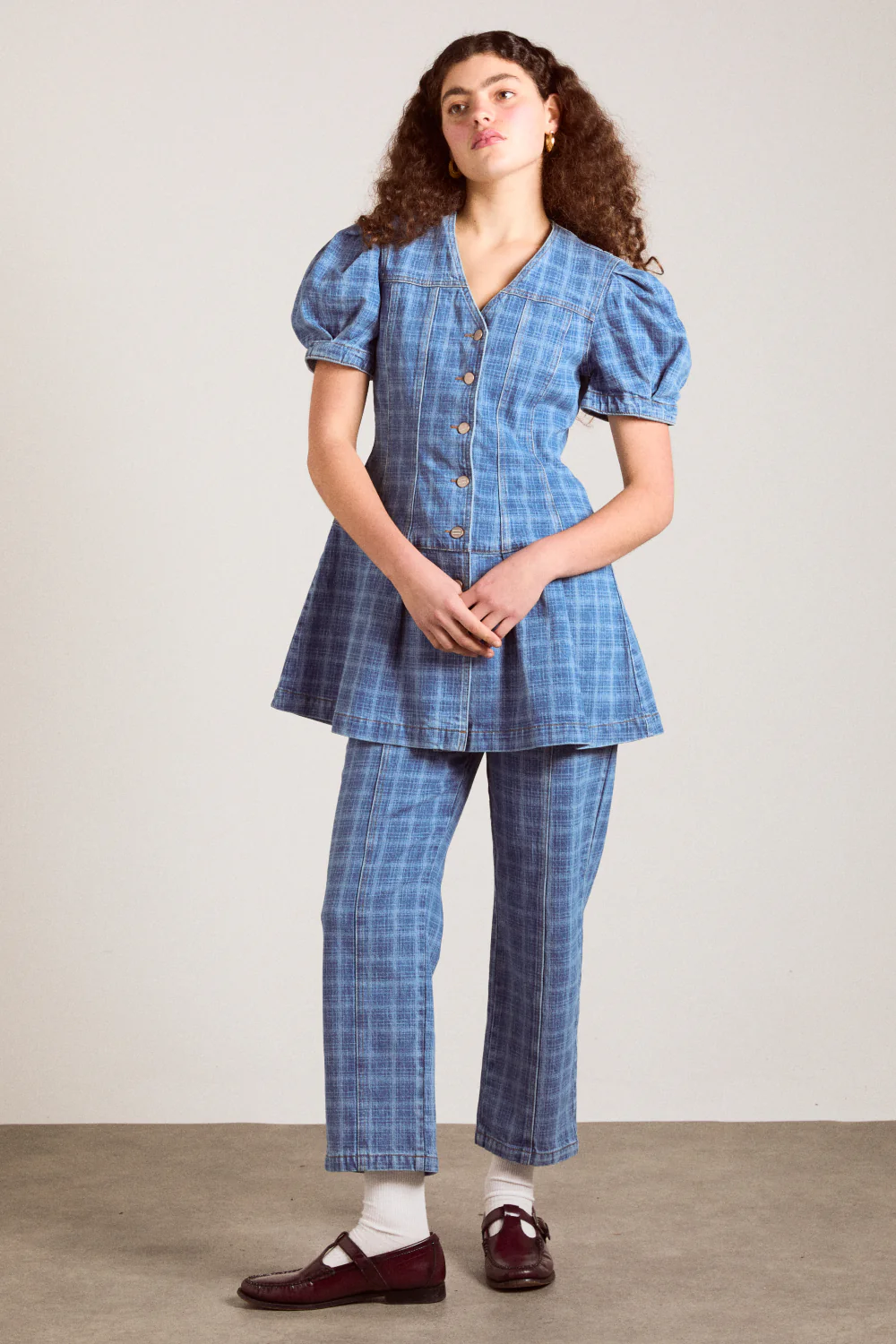 Adeline Denim Mini Dress - Laser Check - Image 2