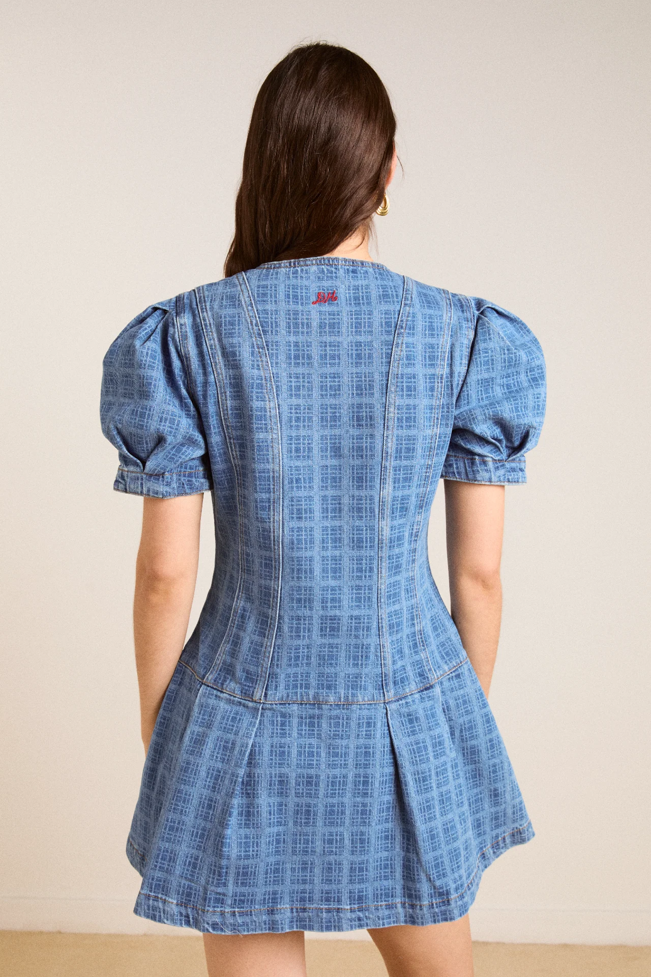 Adeline Denim Mini Dress - Laser Check - Image 6