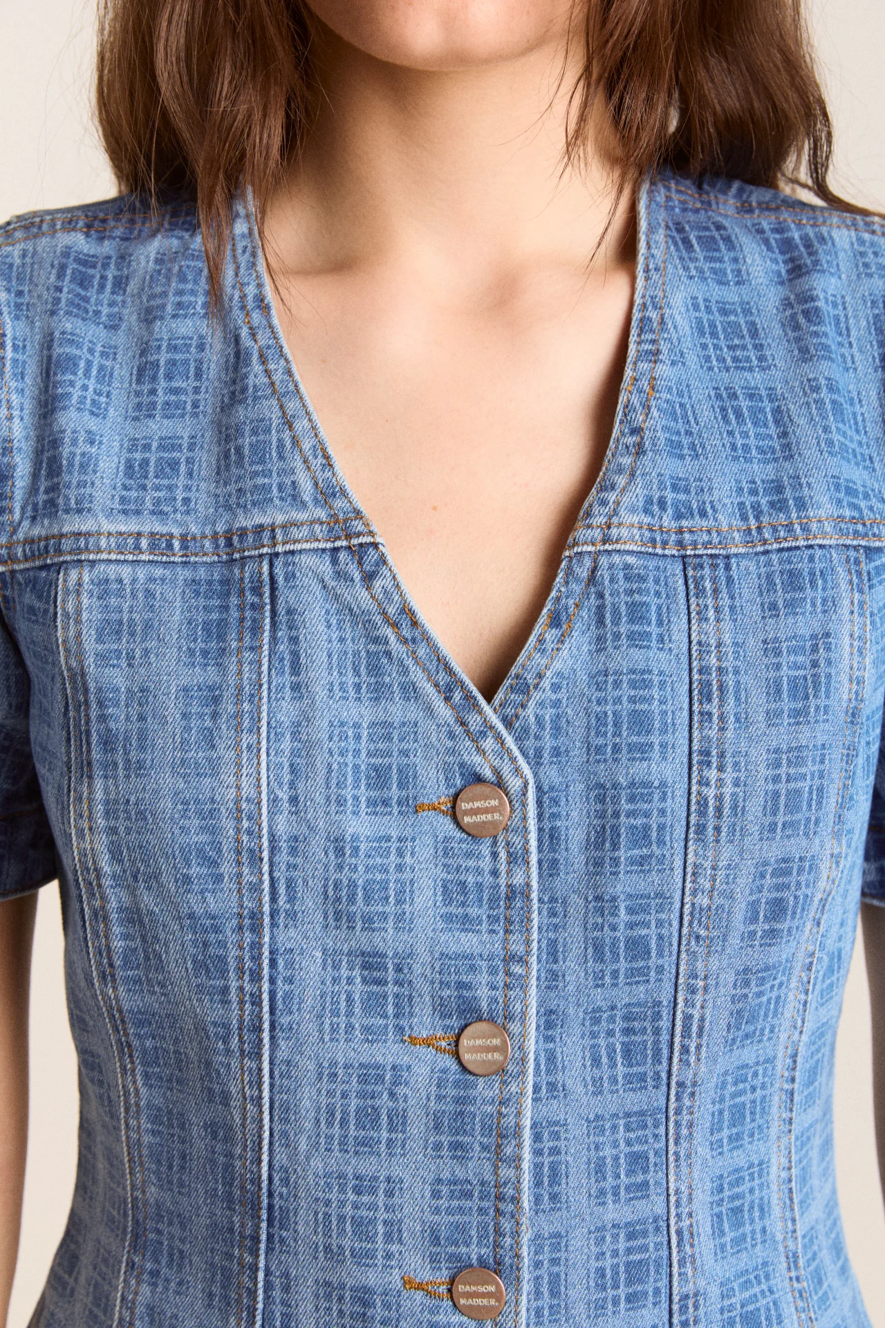 Adeline Denim Mini Dress - Laser Check - Image 7