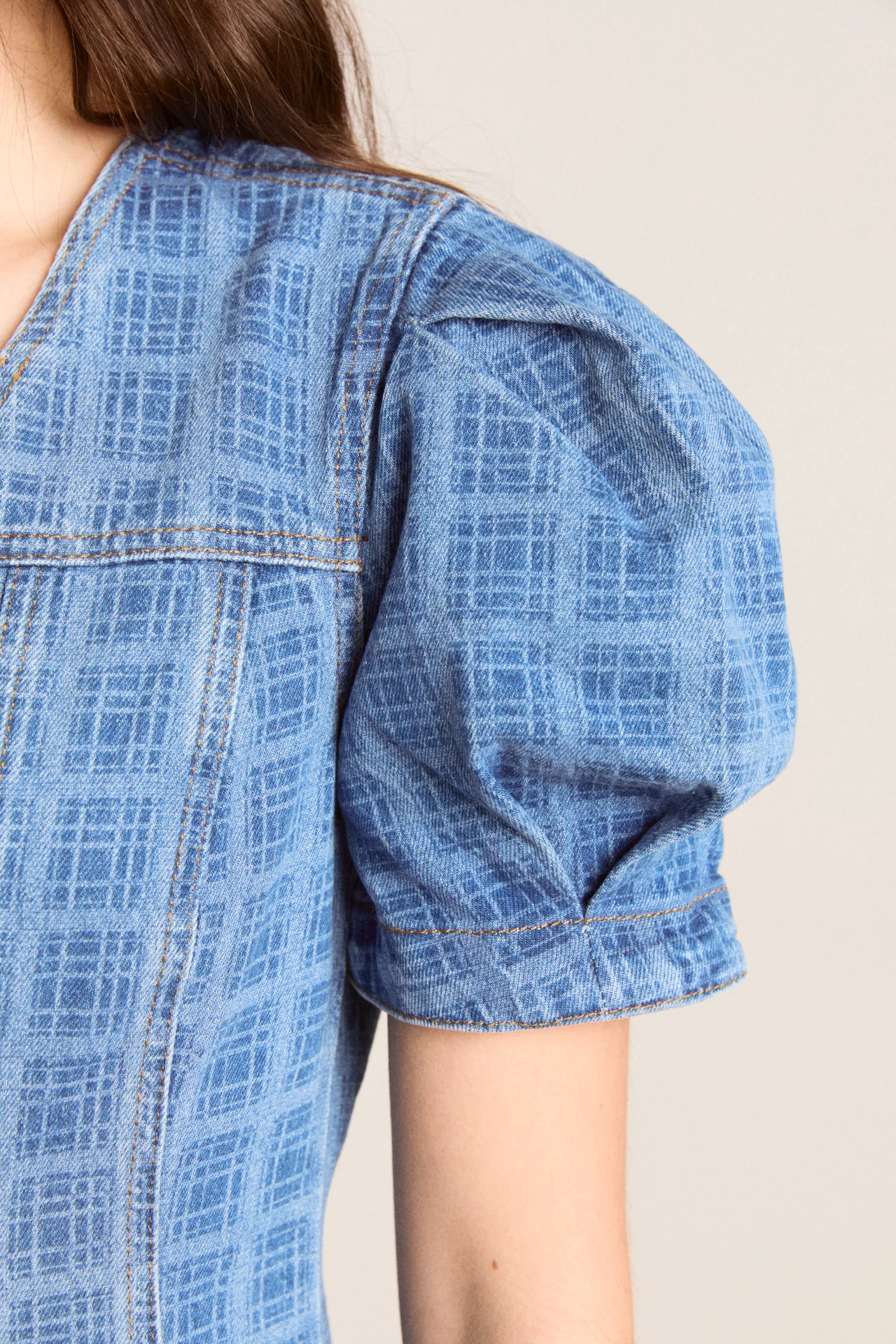 Adeline Denim Mini Dress - Laser Check - Image 8