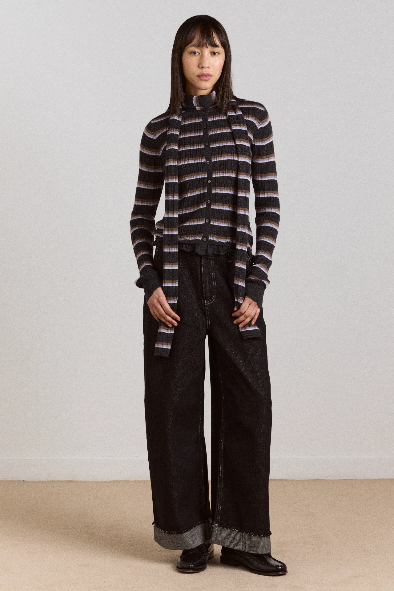 Anelis Cotton Merino Blend Cardigan- Multi Stripe - Image 3