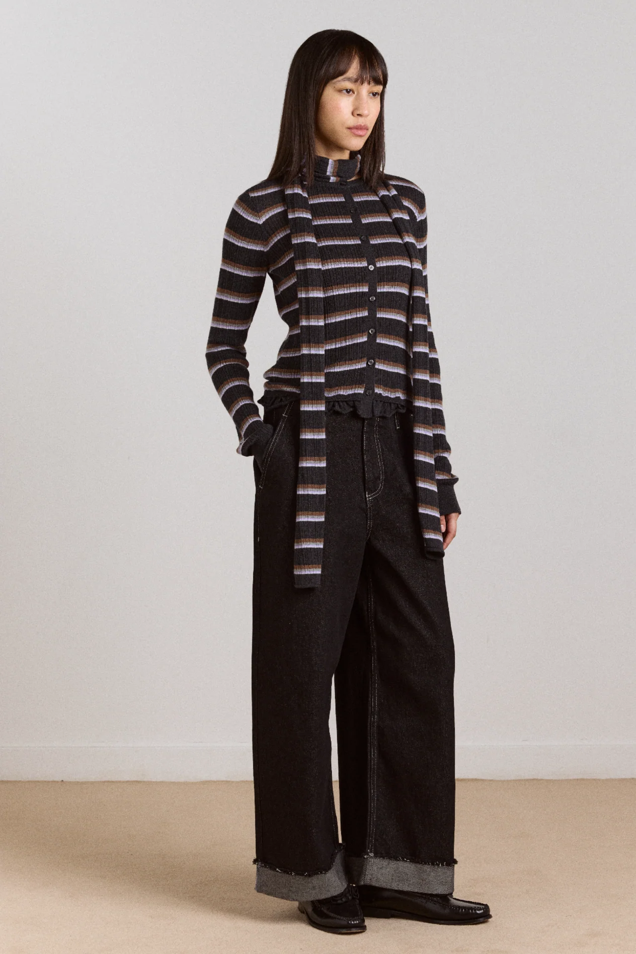 Anelis Cotton Merino Blend Cardigan- Multi Stripe - Image 4