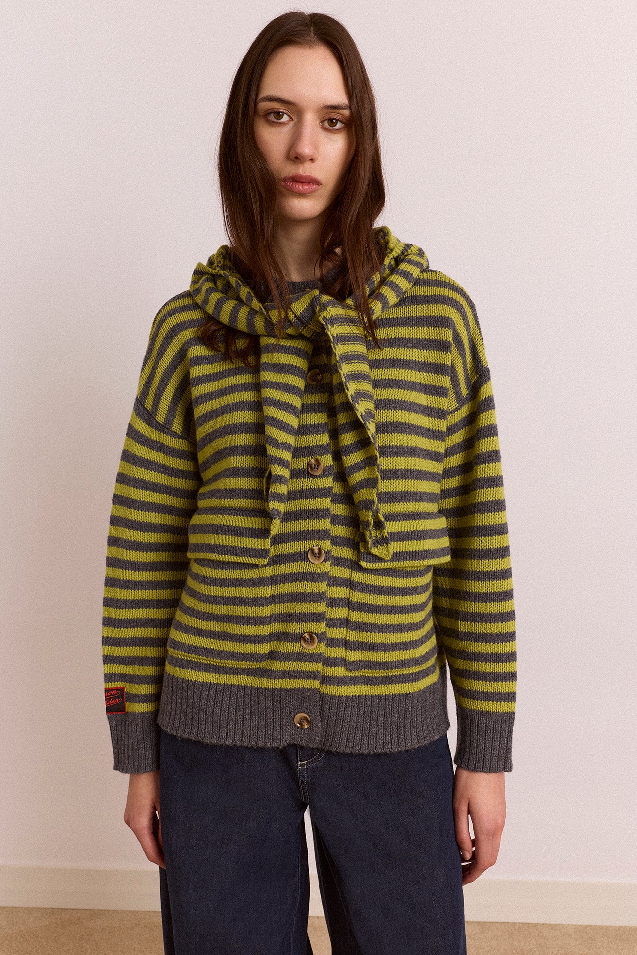 Anouk Cardigan With Removable Hood - Olive/Grey
