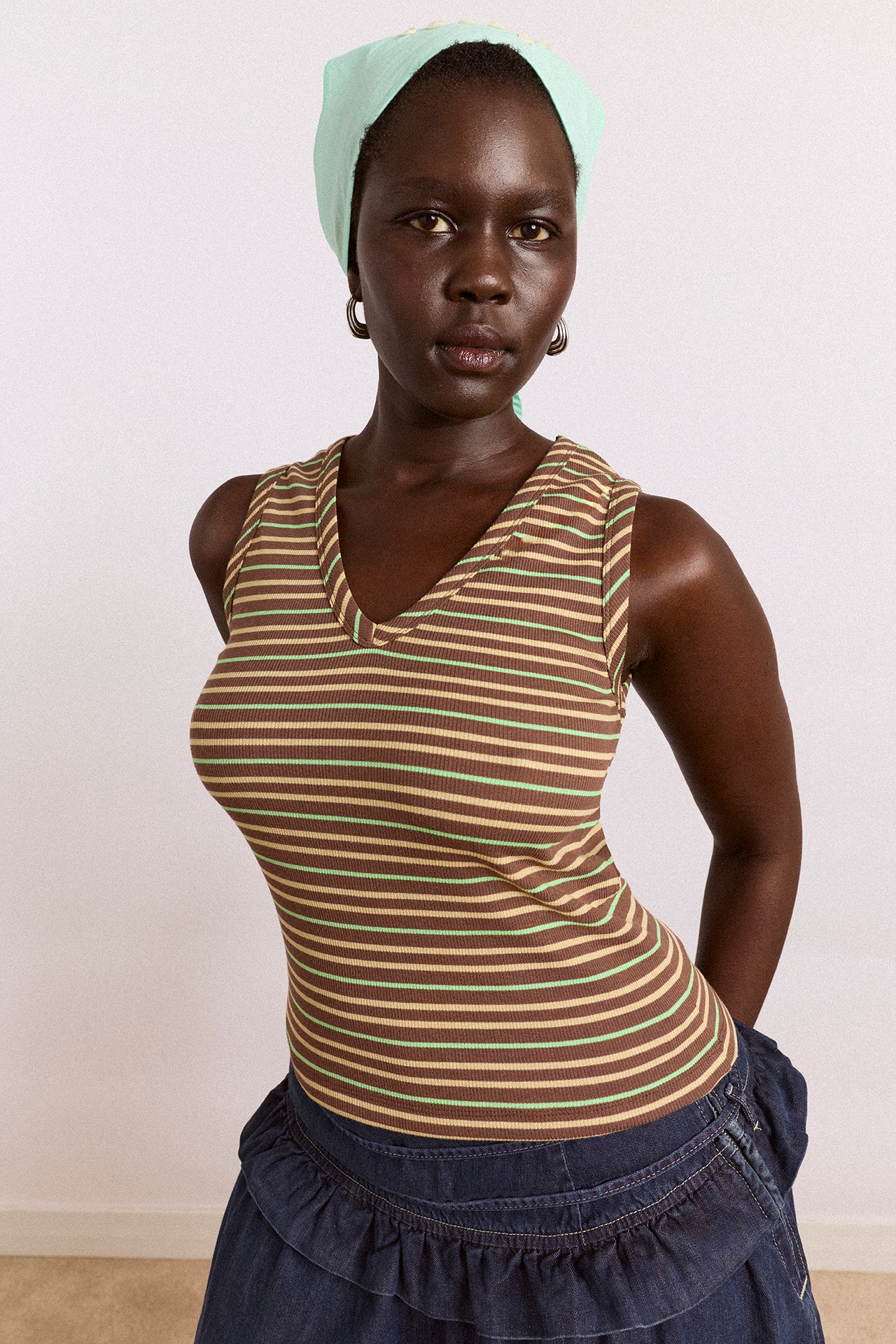 Arlea V-Neck Tank - Brown Stripe - Image 14