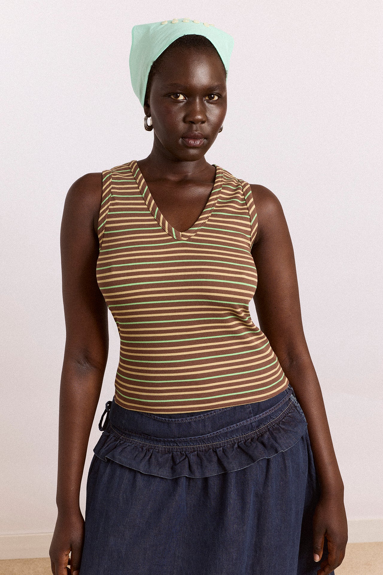 Arlea V-Neck Tank - Brown Stripe - Image 3