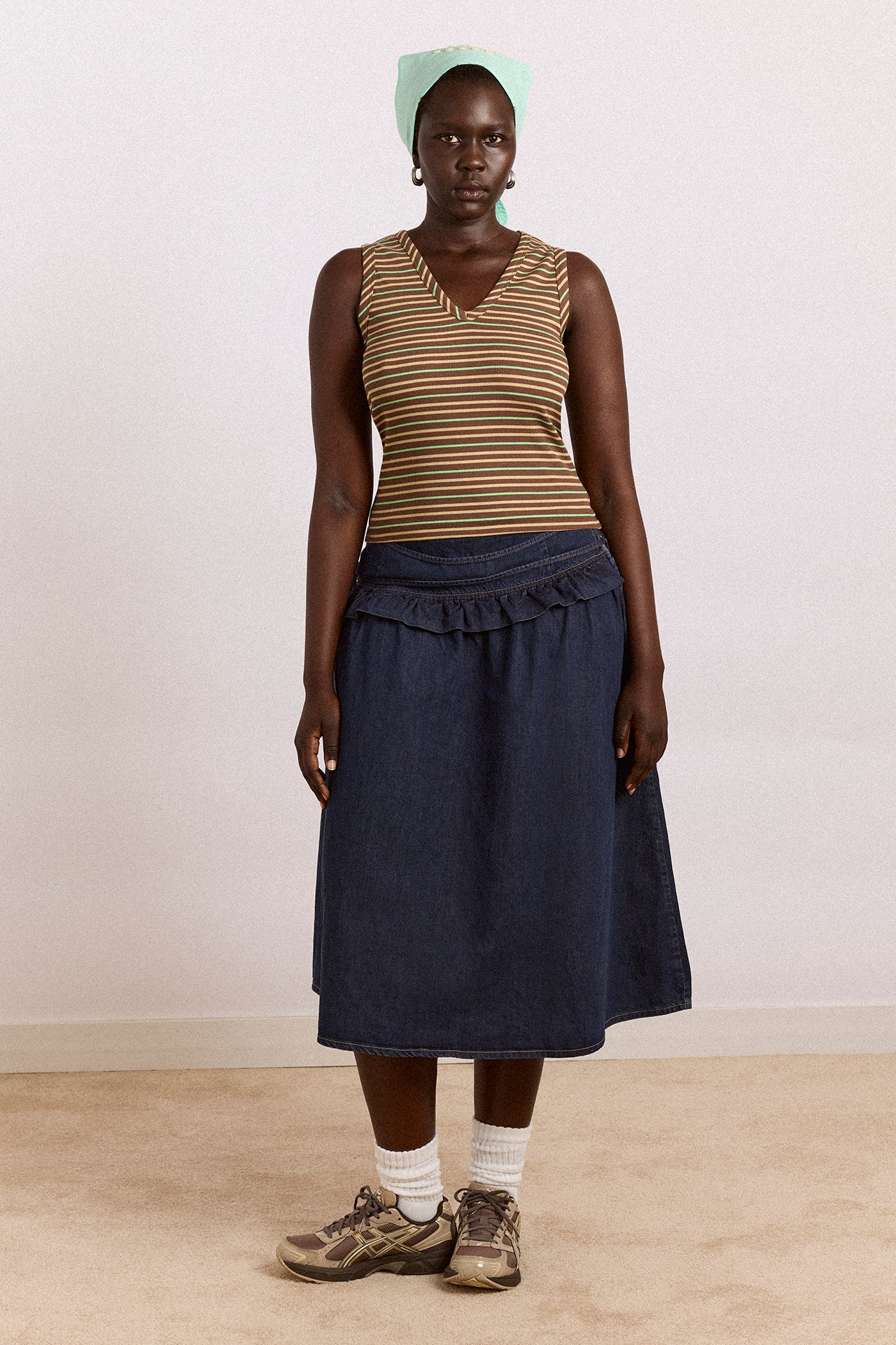 Arlea V-Neck Tank - Brown Stripe - Image 4