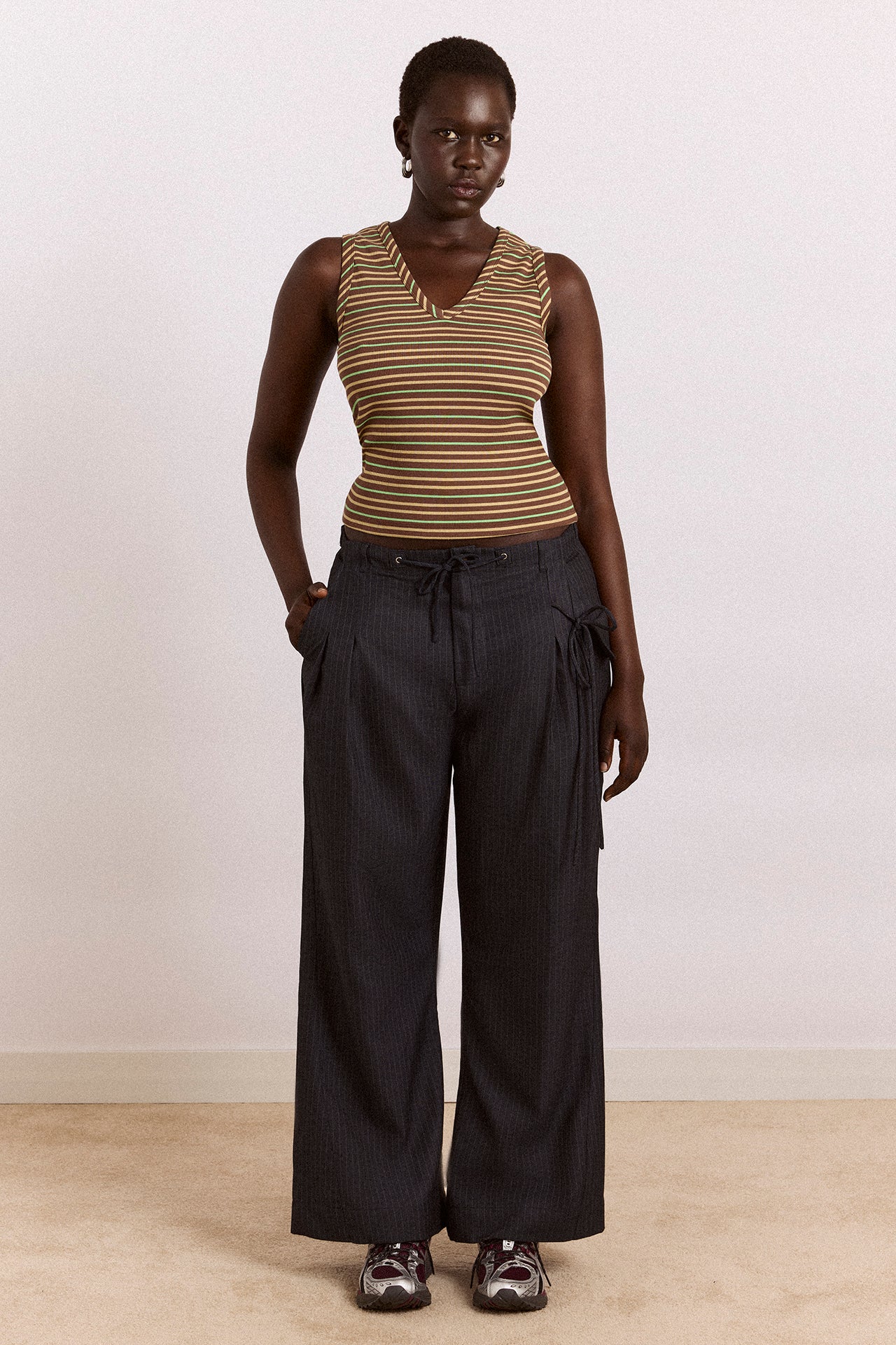 Arlea V-Neck Tank - Brown Stripe - Image 6
