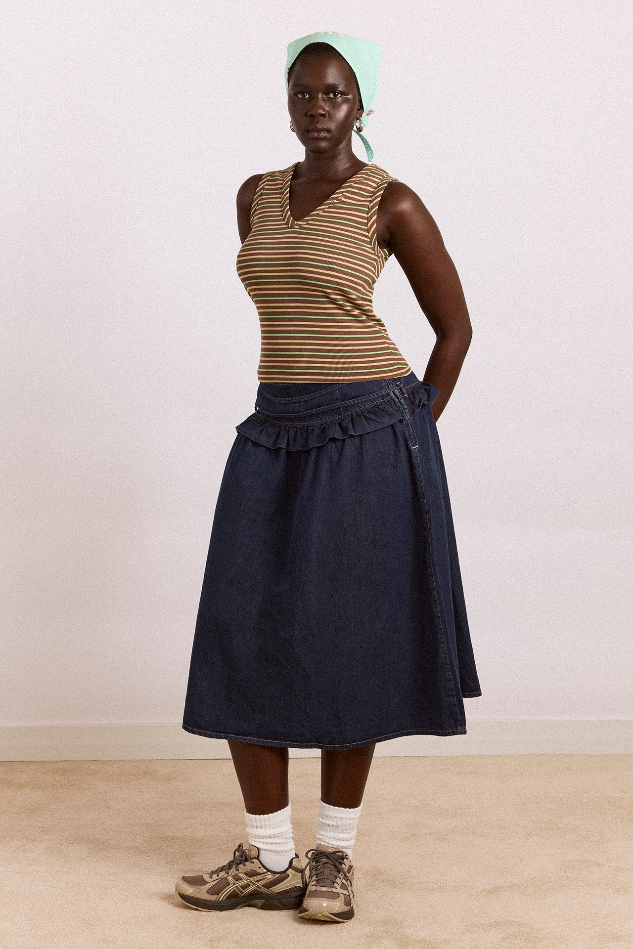 Arlea V-Neck Tank - Brown Stripe - Image 7