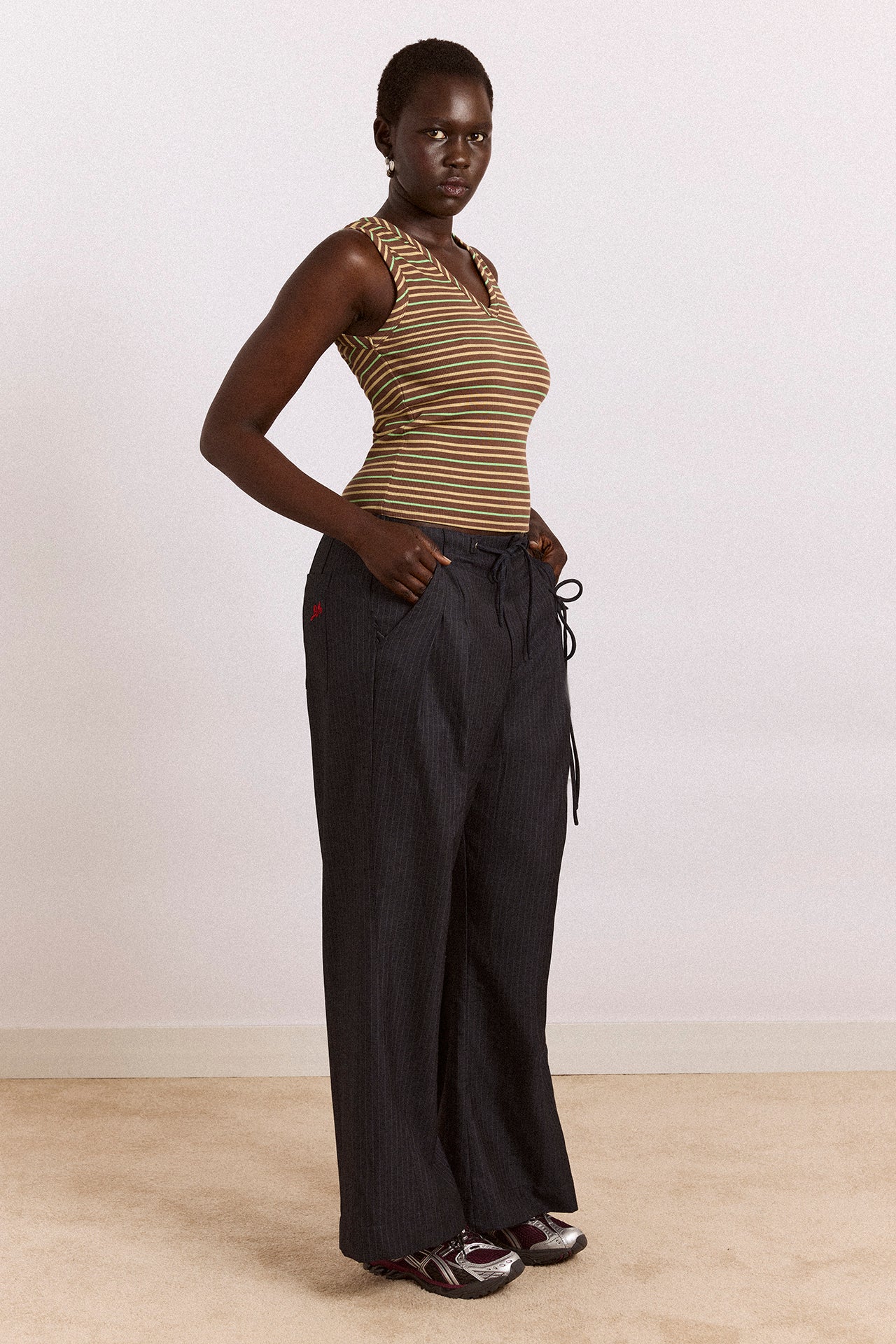 Arlea V-Neck Tank - Brown Stripe - Image 9
