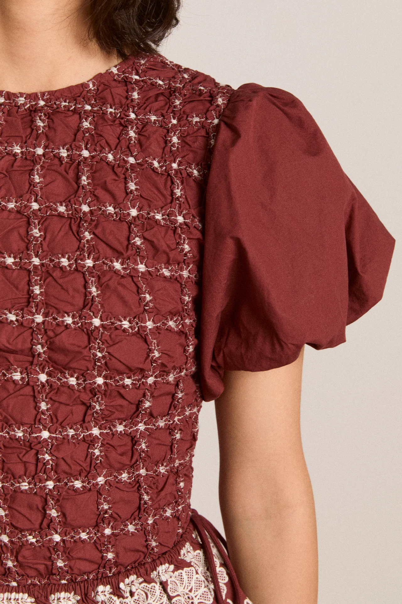 Audrey Midi Dress - Burg/Butter Stitching - Image 10