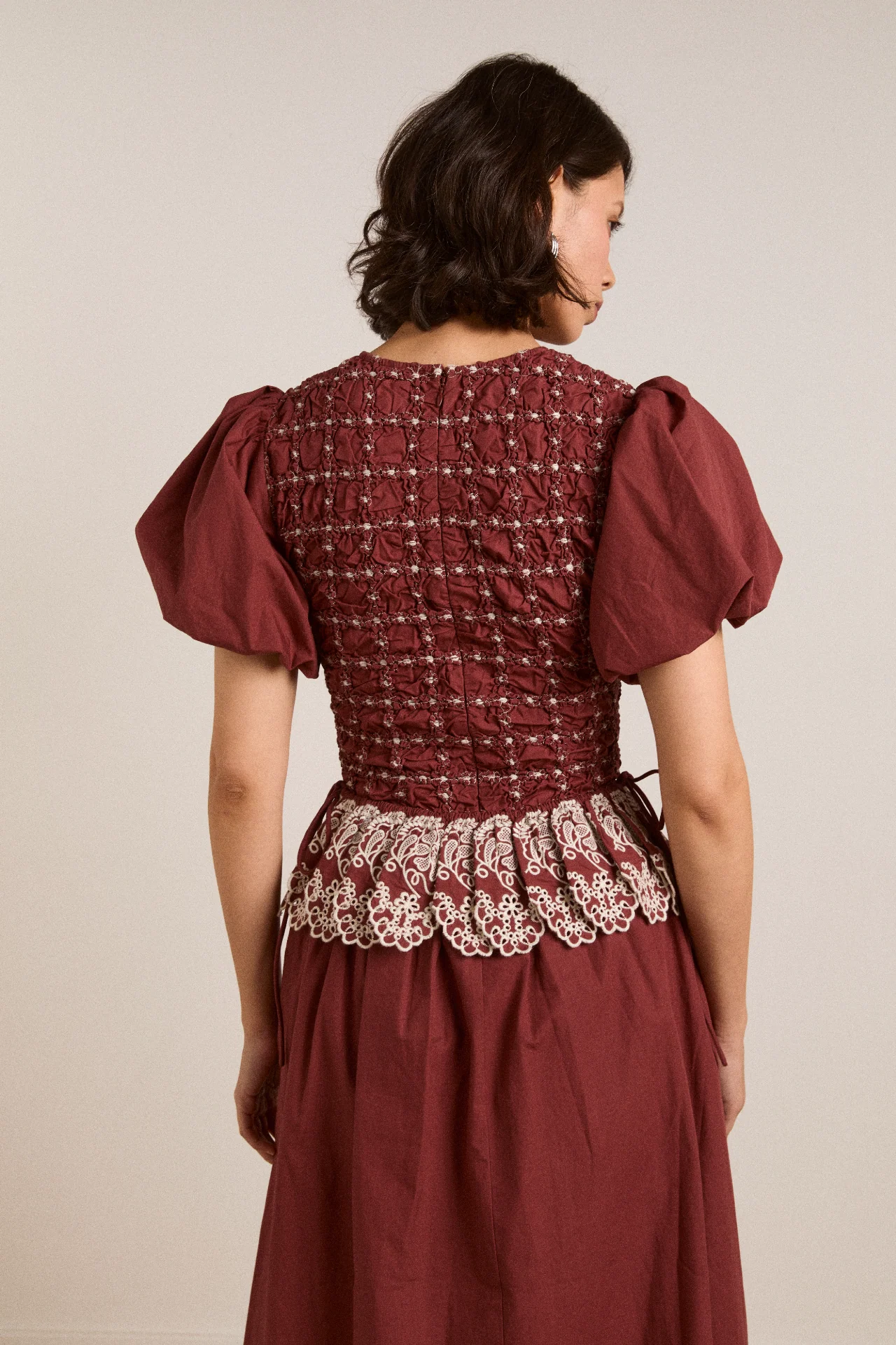 Audrey Midi Dress - Burg/Butter Stitching - Image 6