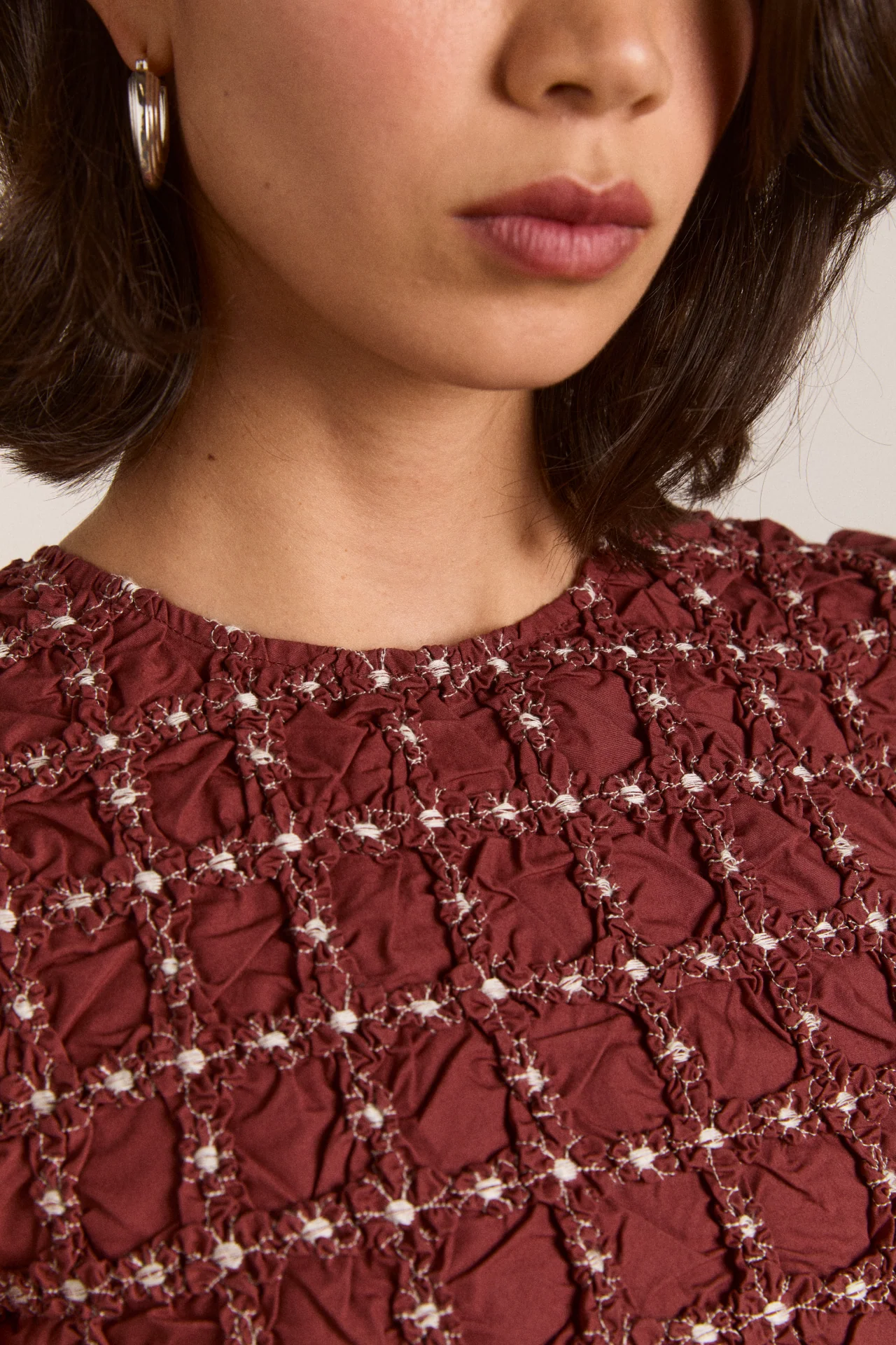 Audrey Midi Dress - Burg/Butter Stitching - Image 9