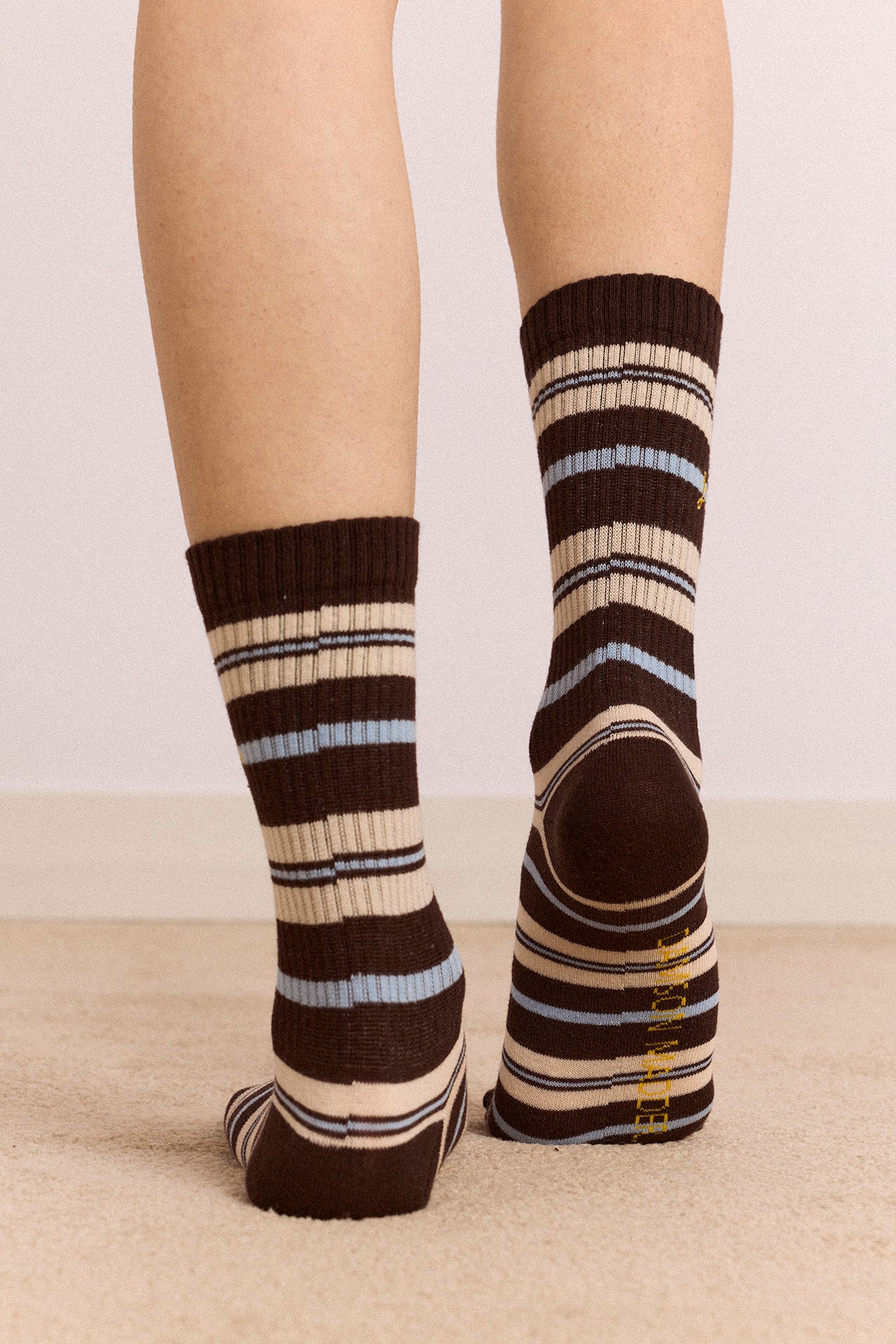 calf length socks in brown stripe - Image 3