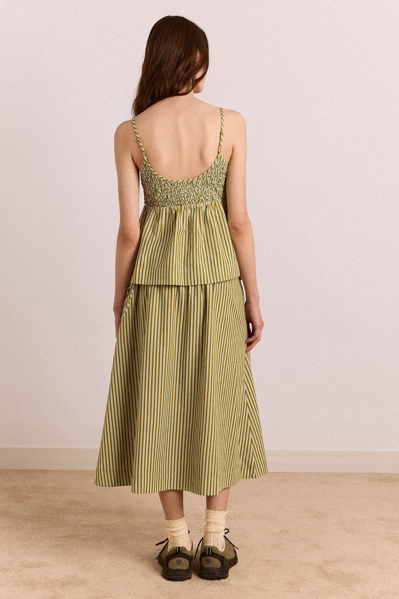 Caspia Midi Skirt - Green Stripe - Image 3