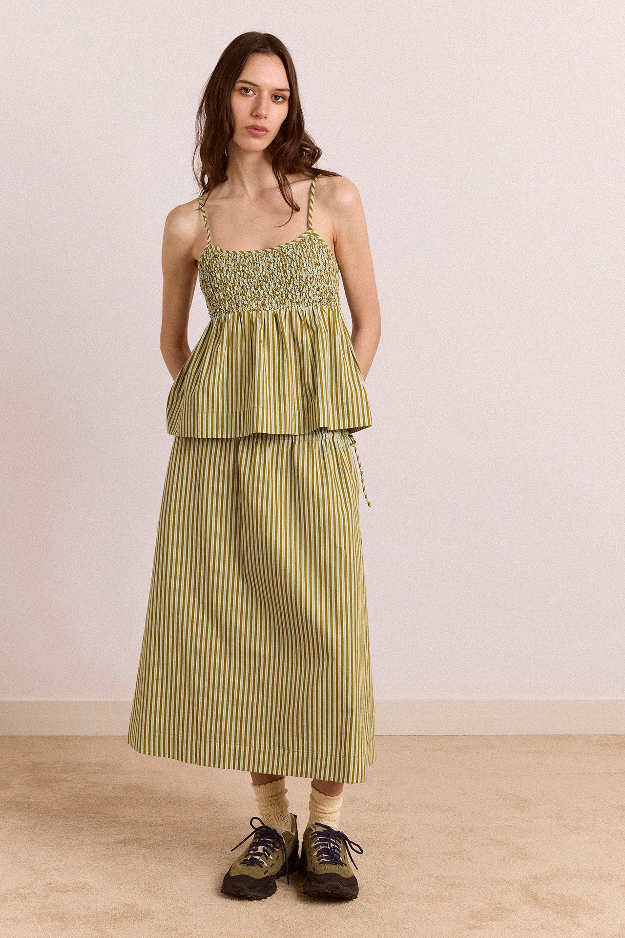Caspia Midi Skirt - Green Stripe - Image 5