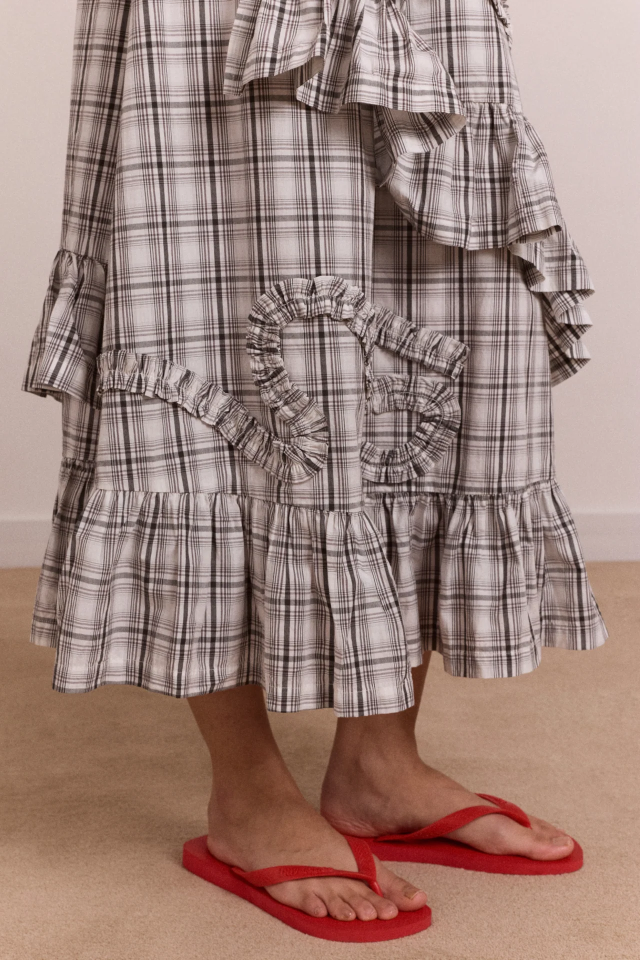 Catie Ruffle Midi Skirt - Greyscale Check - Image 10