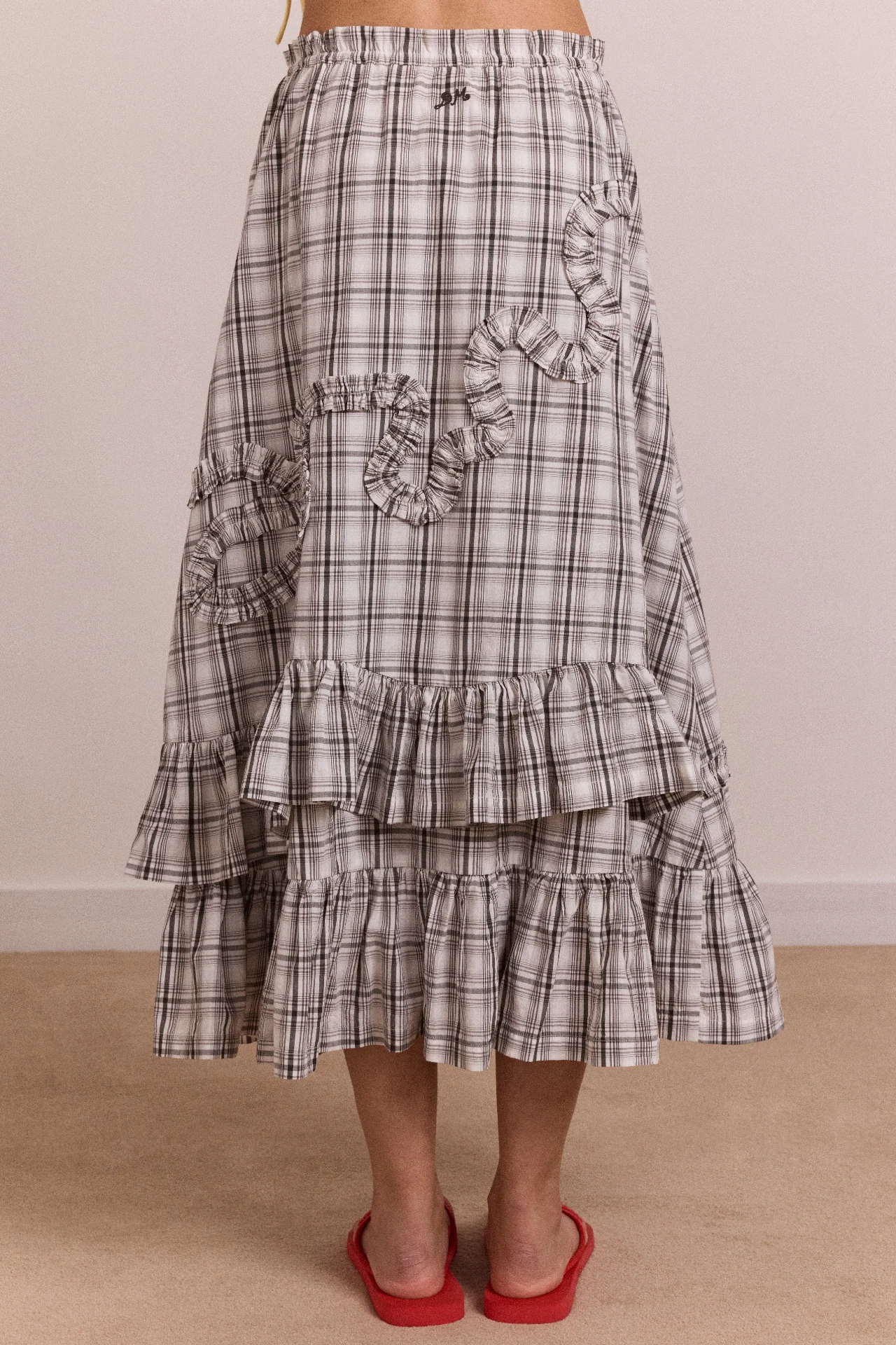 Catie Ruffle Midi Skirt - Greyscale Check - Image 6