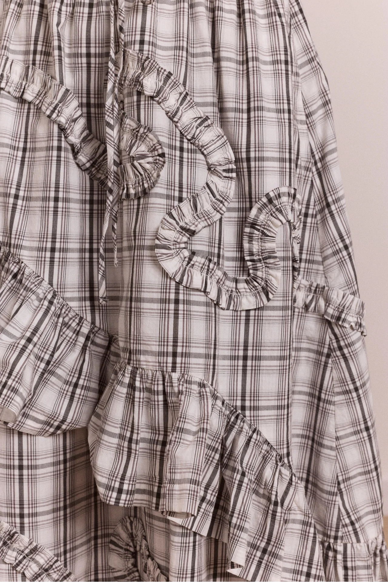 Catie Ruffle Midi Skirt - Greyscale Check - Image 9