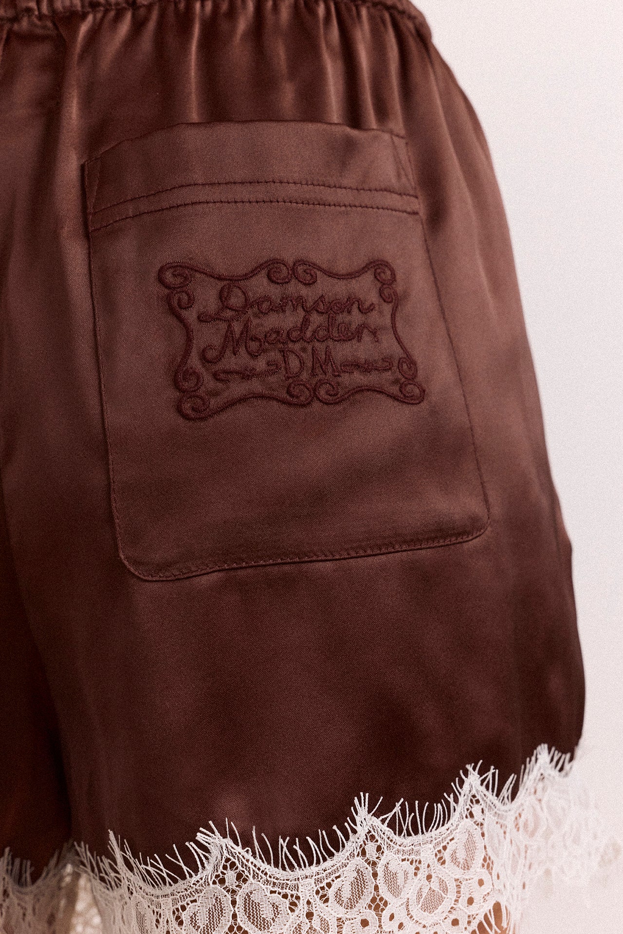 Charis Satin Lace Shorts - Choc - Image 8