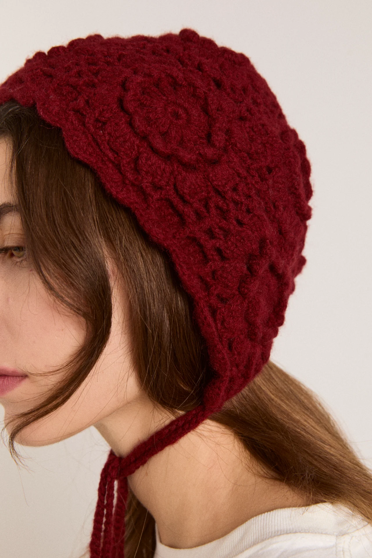 Crochet Bonnet - Burgundy - Image 4