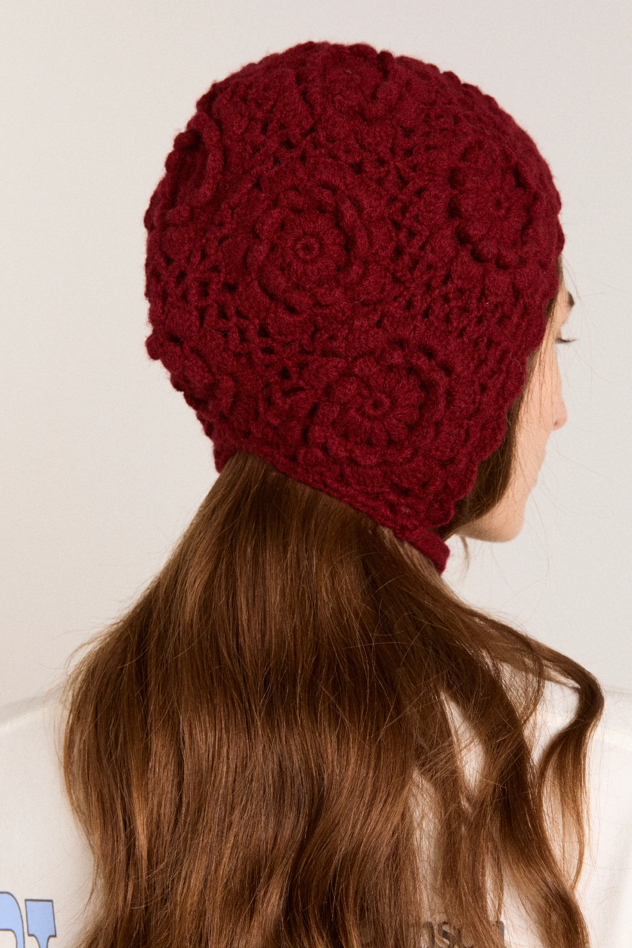Crochet Bonnet - Burgundy - Image 5