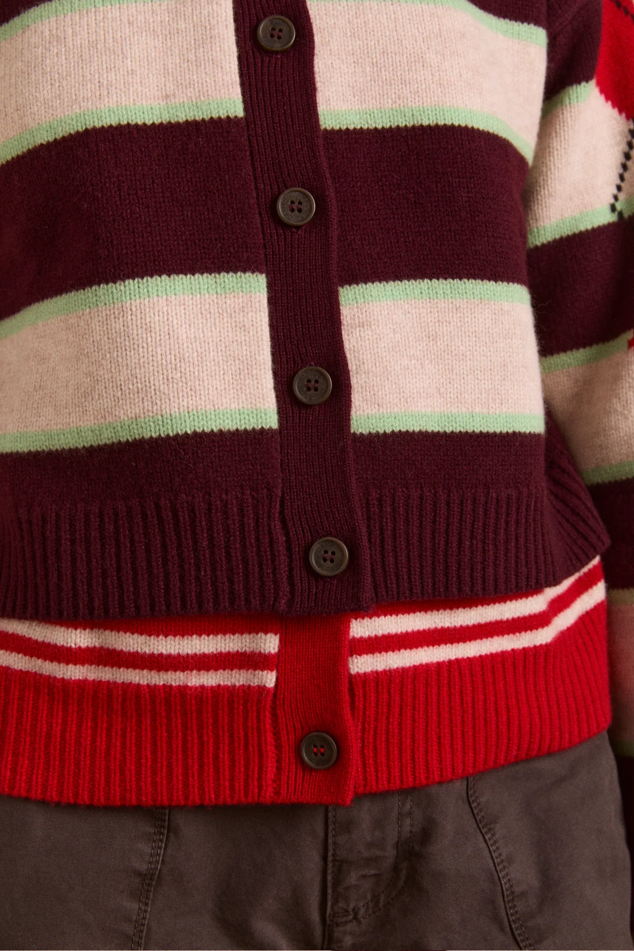 Didi Merino Wool Double Cardigan - Burg Argyle & Stripe - Image 8