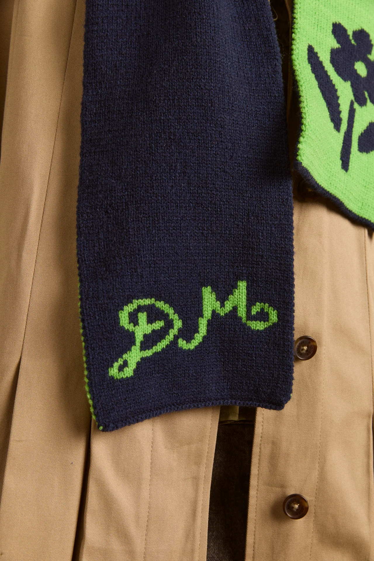 Dm Reversible Jacquard Scarf - Lime & Blue - Image 4