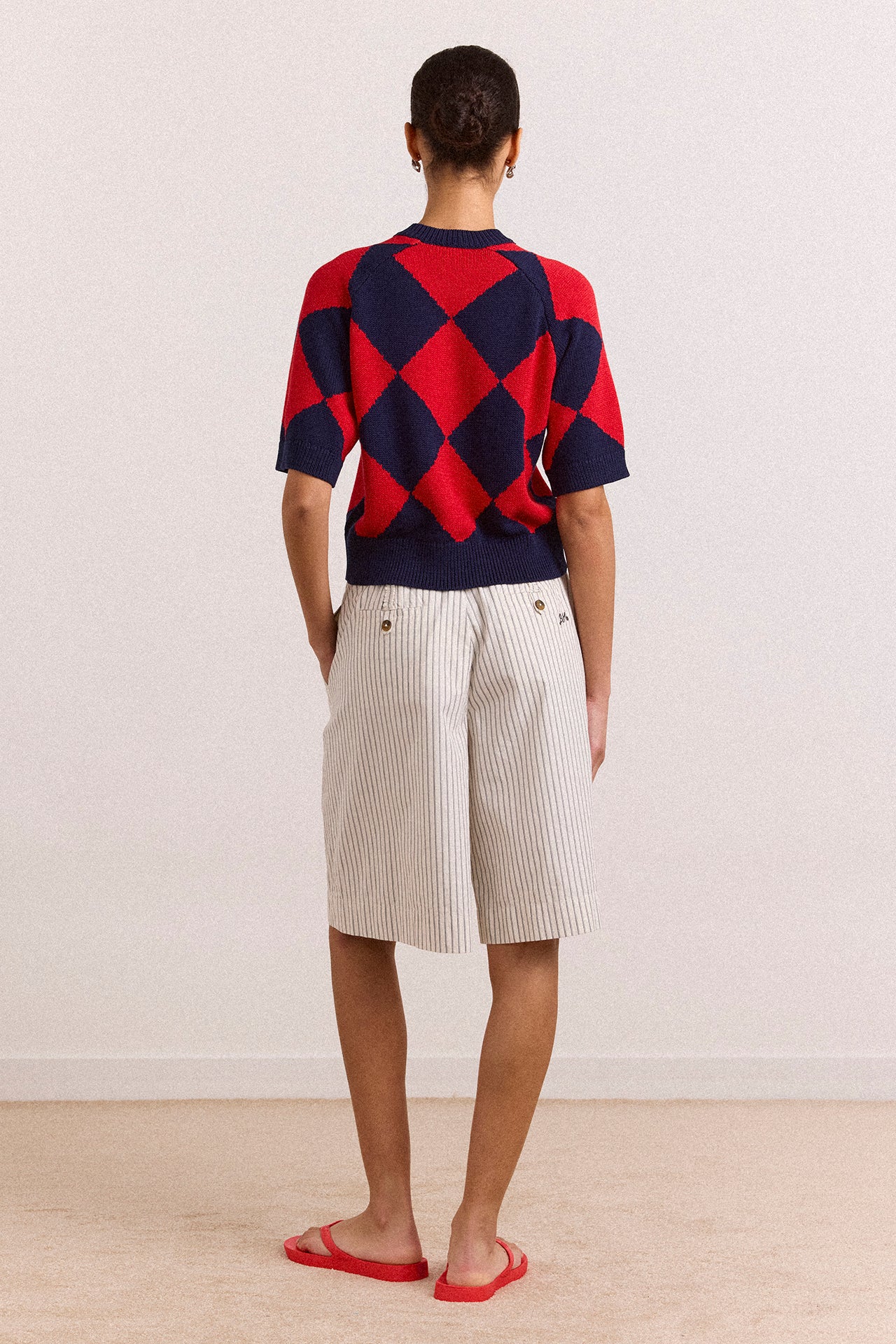 Edie Cotton Harlequin Cardigan - Red & Navy - Image 4