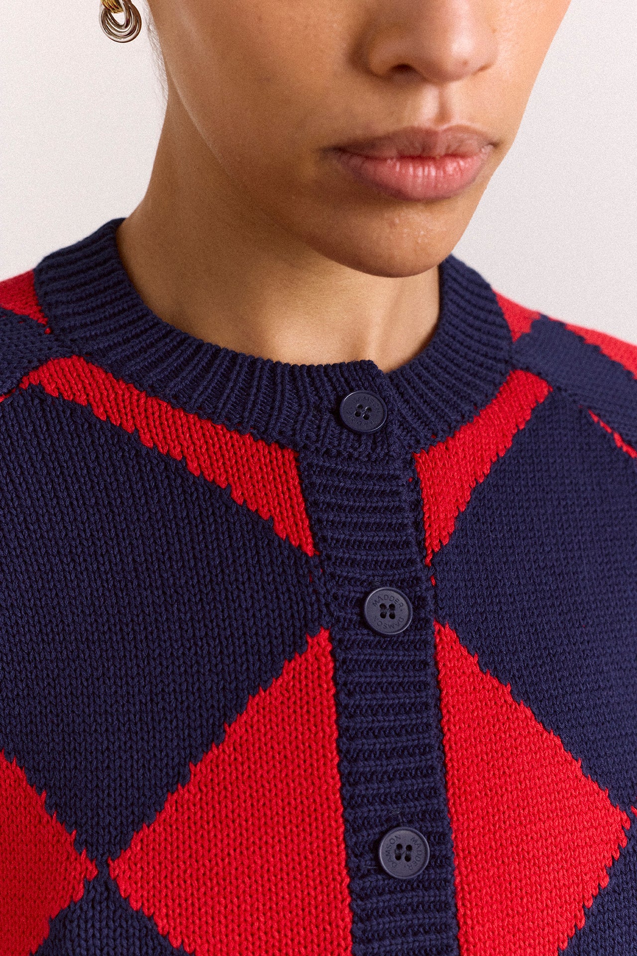 Edie Cotton Harlequin Cardigan - Red & Navy - Image 5