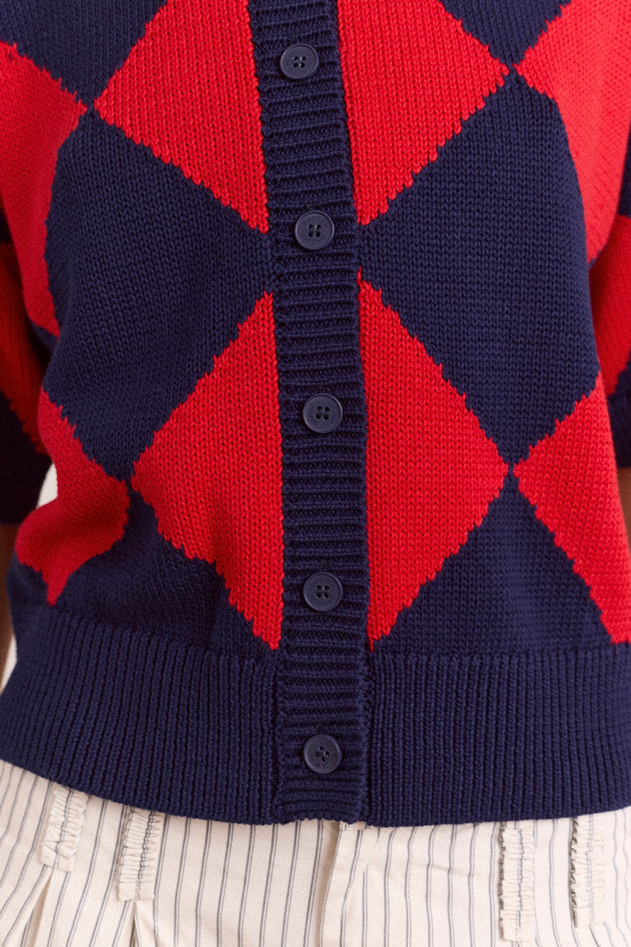 Edie Cotton Harlequin Cardigan - Red & Navy - Image 7