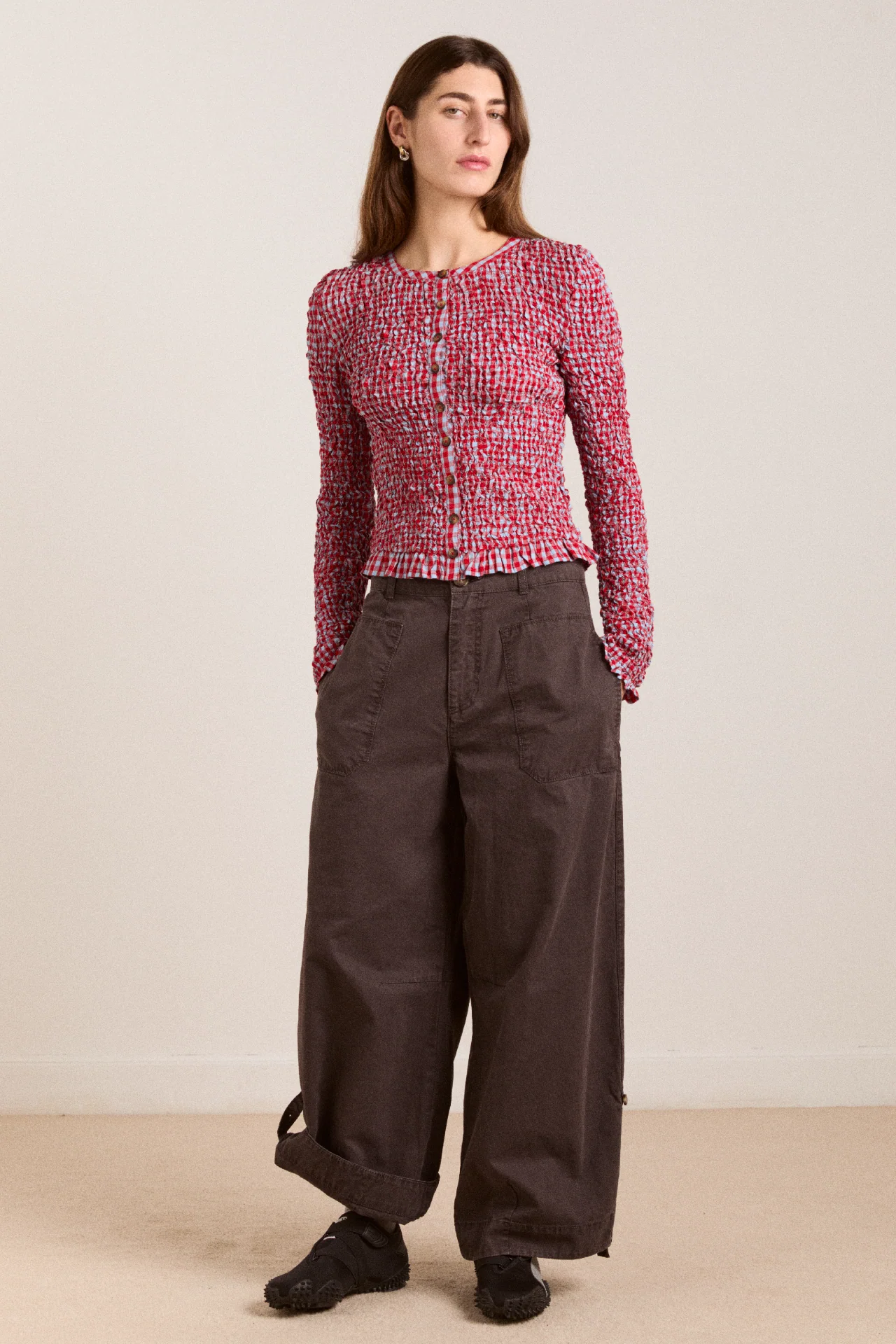Elliana Smocked Cardi - Blue & Red Gingham - Image 4