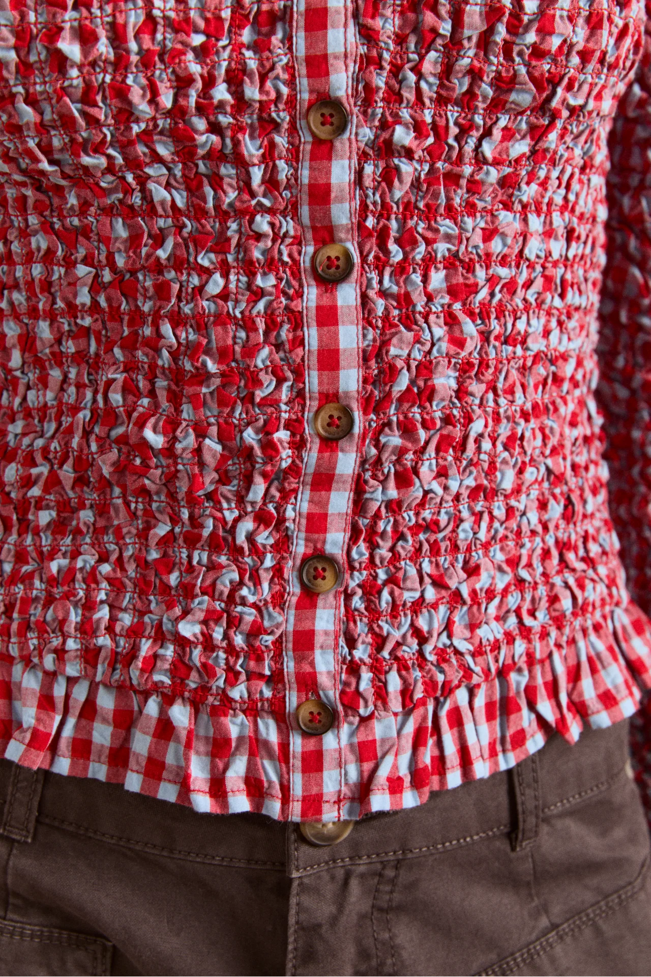 Elliana Smocked Cardi - Blue & Red Gingham - Image 8