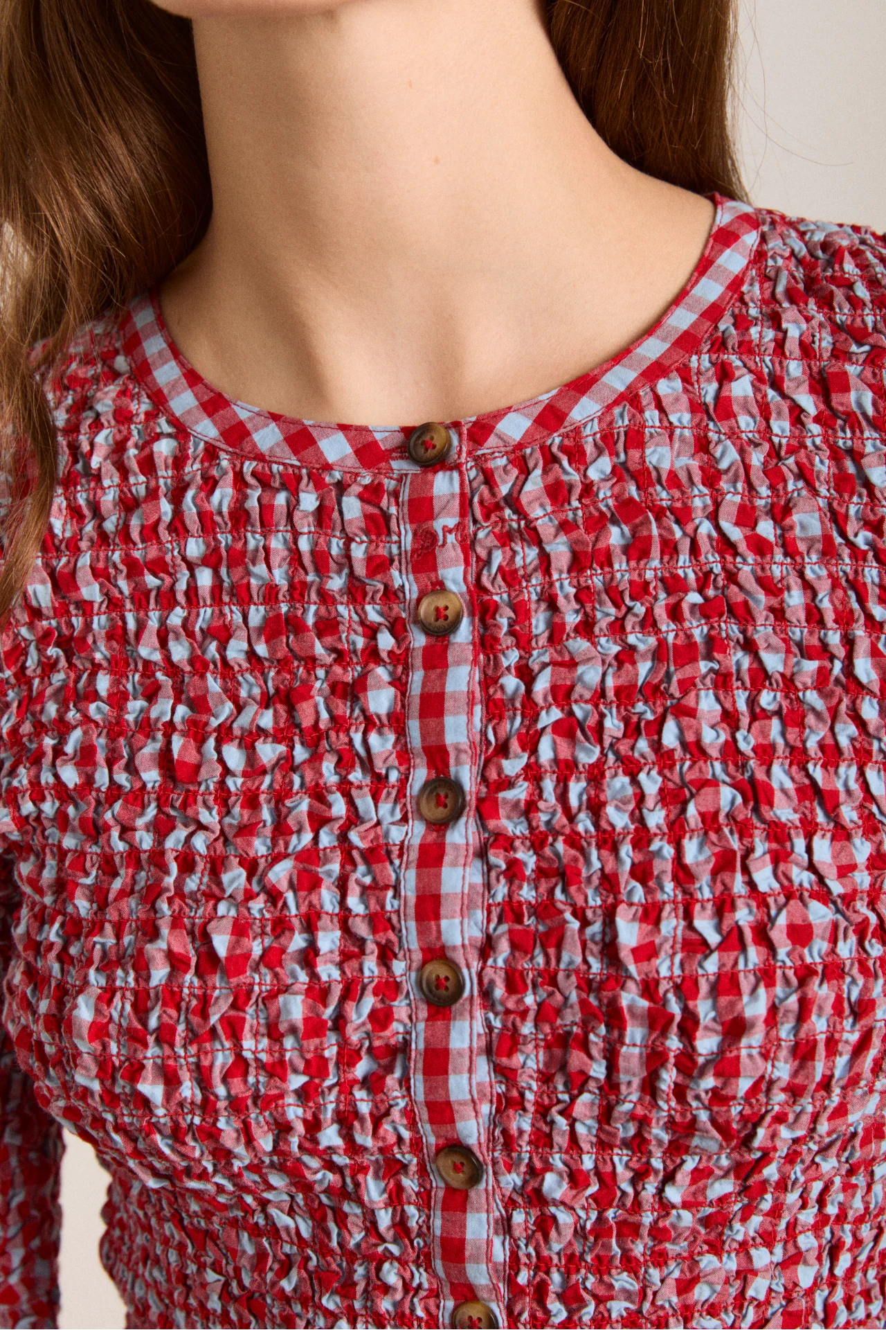 Elliana Smocked Cardi - Blue & Red Gingham - Image 9