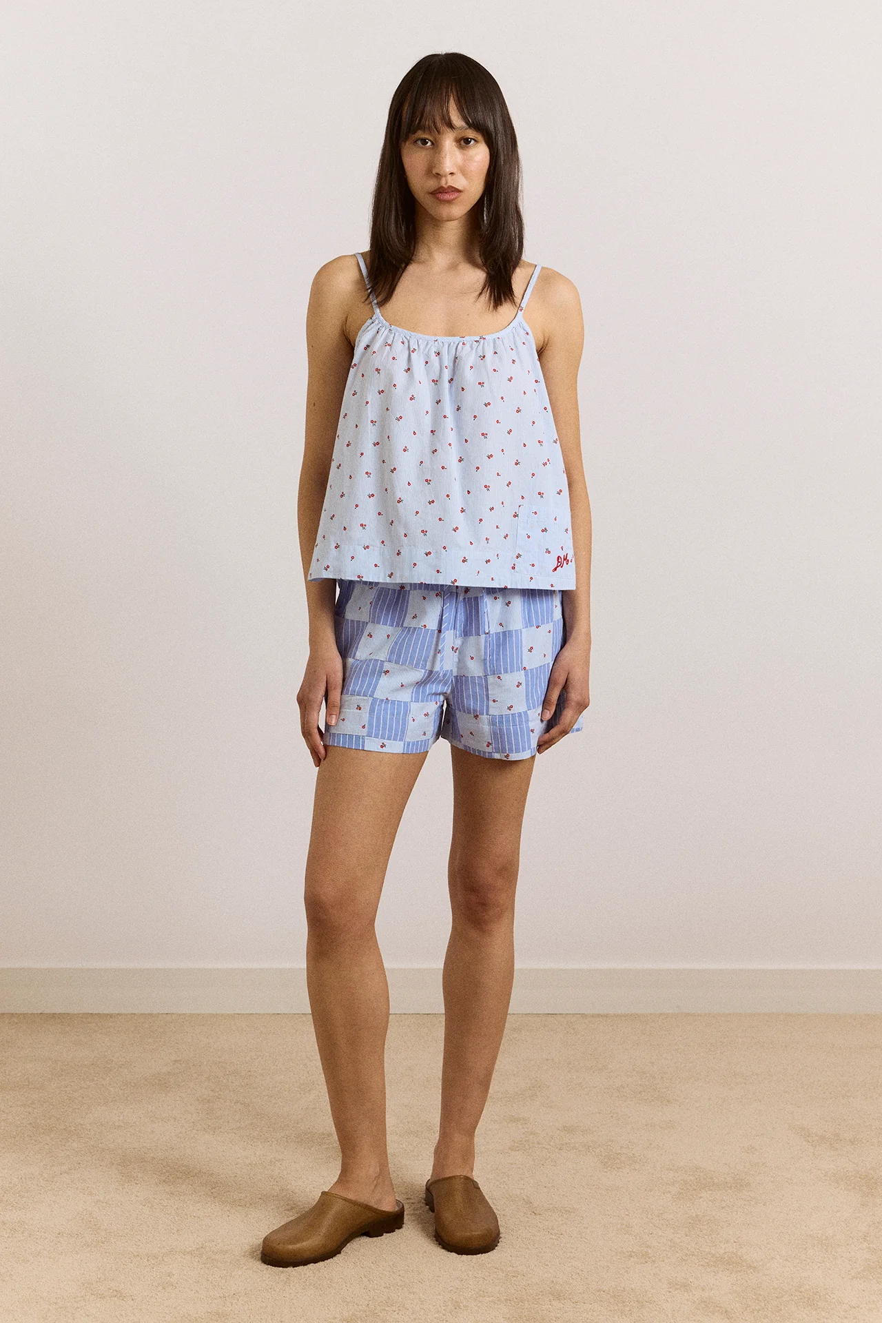 Eluna Boxer Shorts - Blue Stripe & Floral Print - Image 2