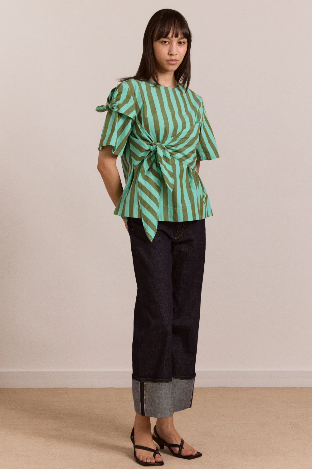 Estelle T-Shirt Blouse - Aqua Olive Stripe - Image 4