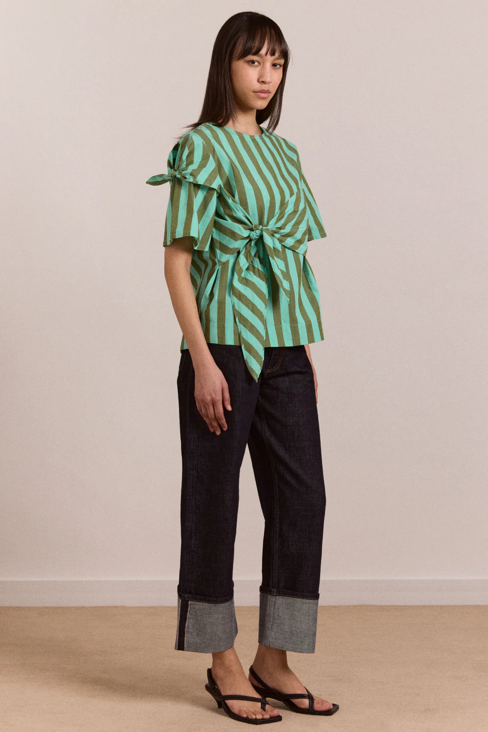 Estelle T-Shirt Blouse - Aqua Olive Stripe - Image 5