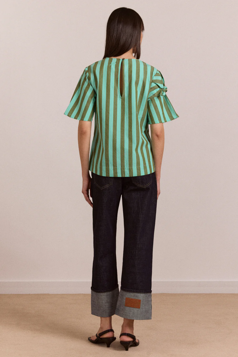 Estelle T-Shirt Blouse - Aqua Olive Stripe - Image 6