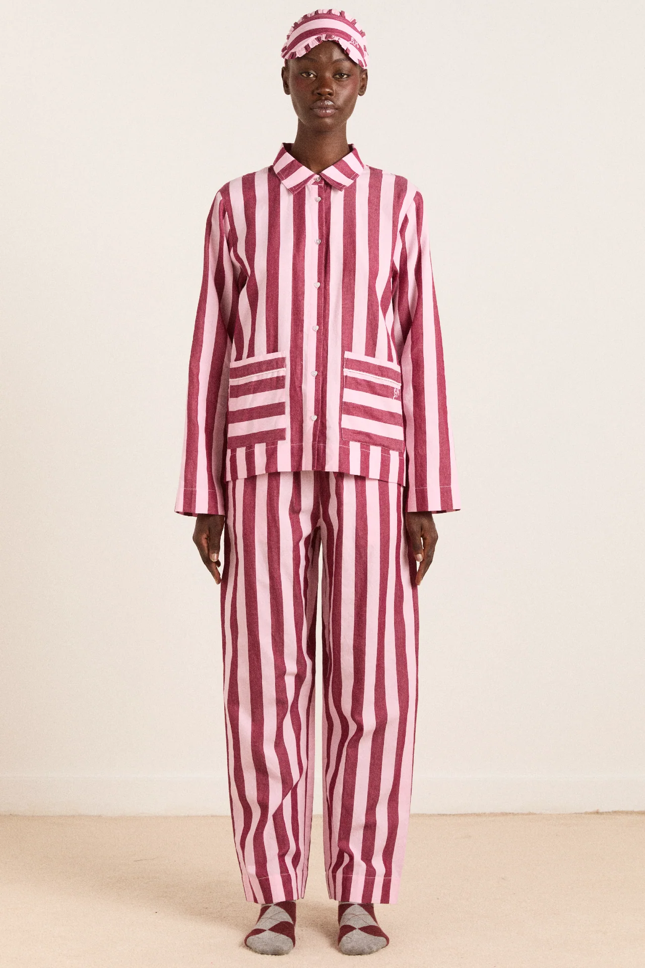 Florie Pj Set - Burg/Pink Wide Stripe - Image 3