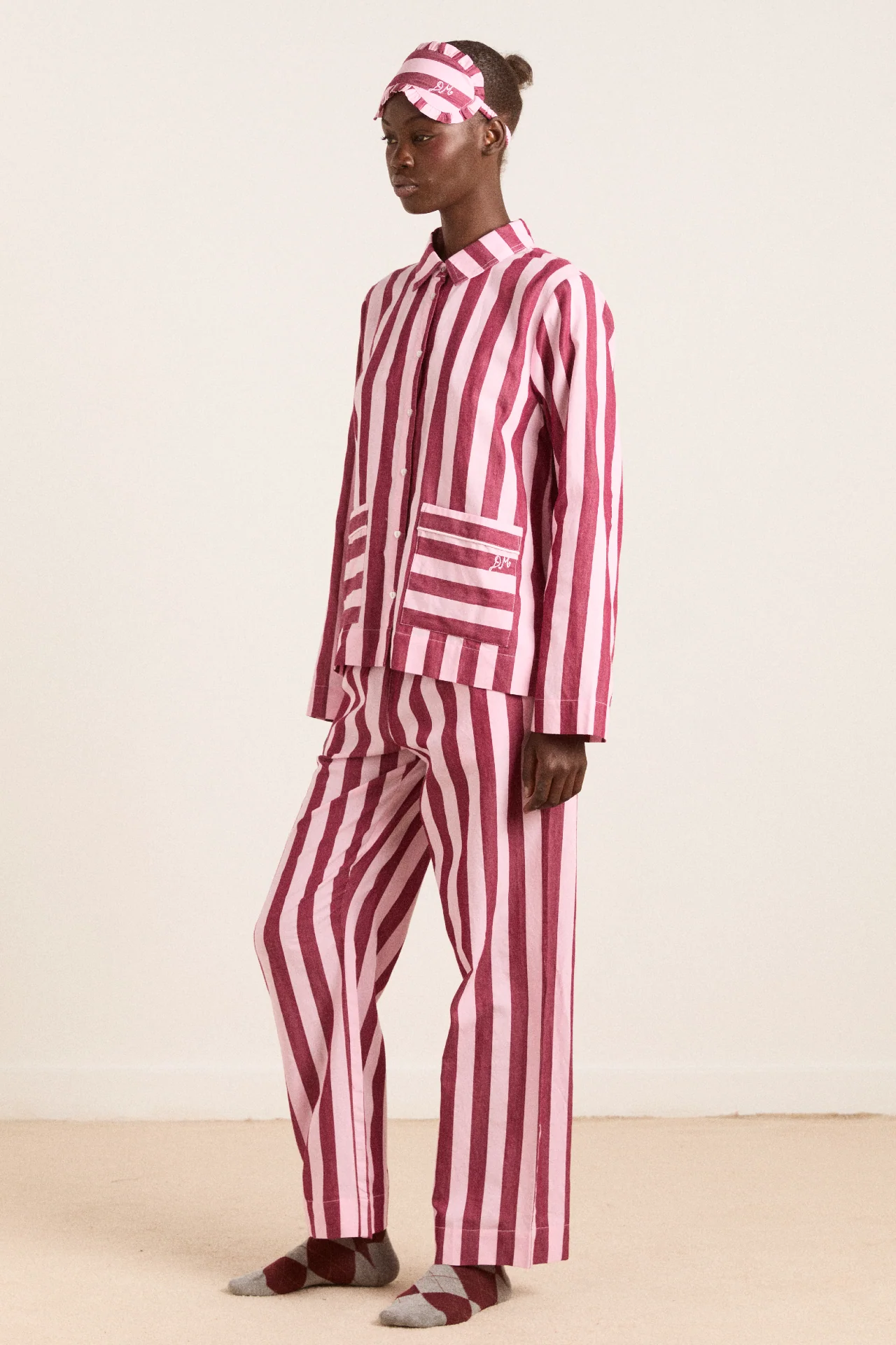 Florie Pj Set - Burg/Pink Wide Stripe - Image 4