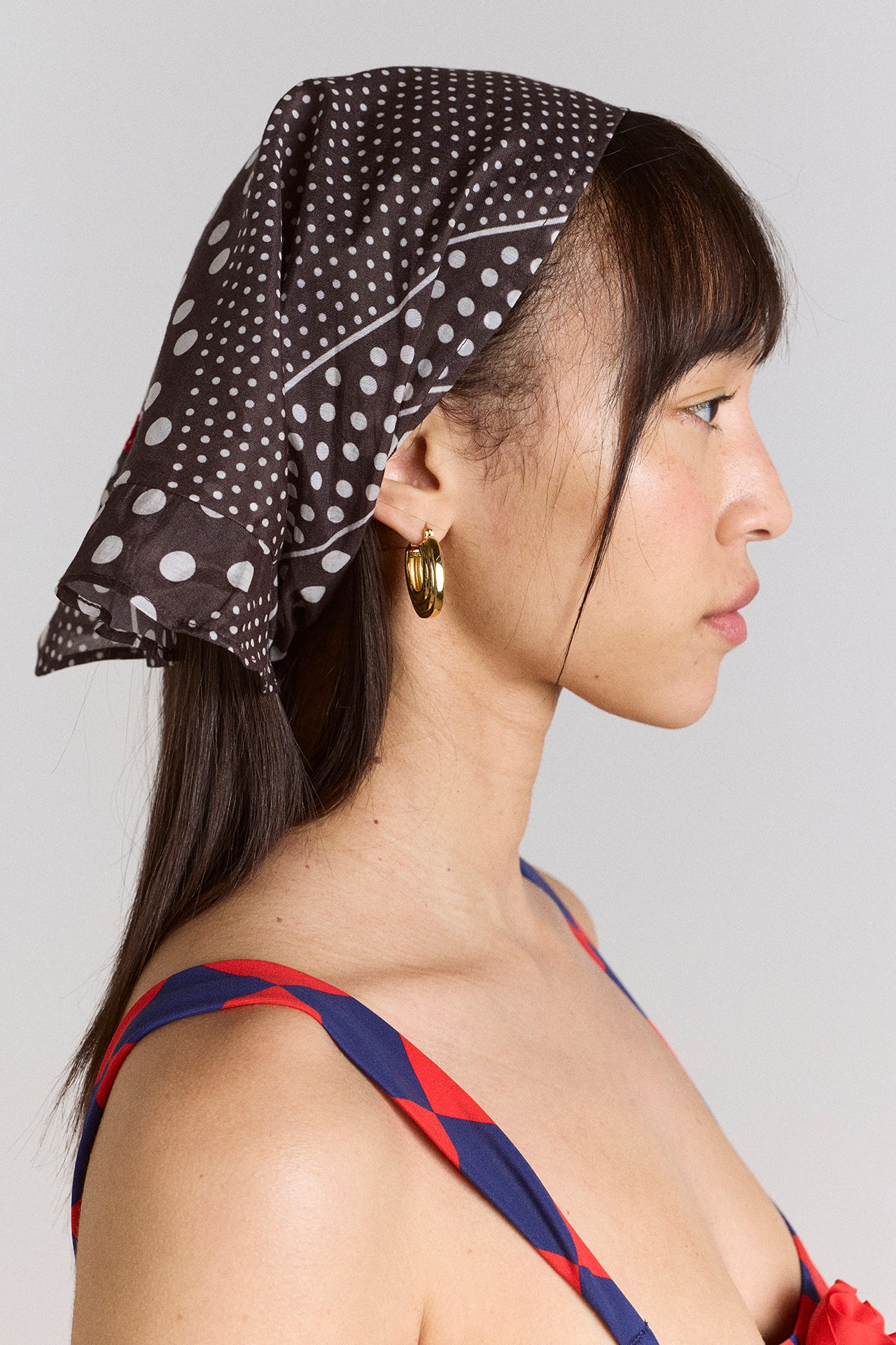 Frill Edge Headscarf - Washed Black Spot Stripe Print - Image 2