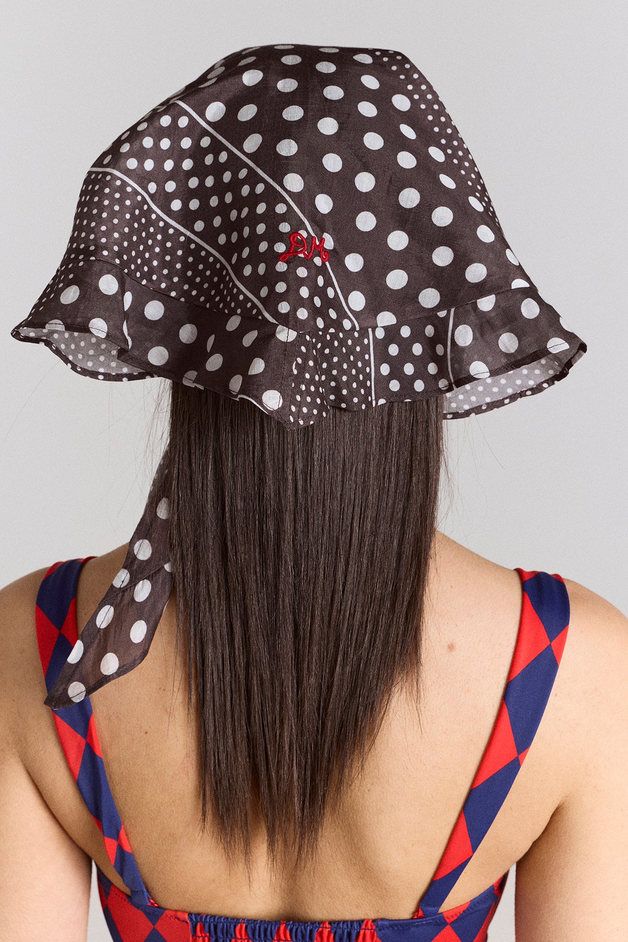 Frill Edge Headscarf - Washed Black Spot Stripe Print - Image 3