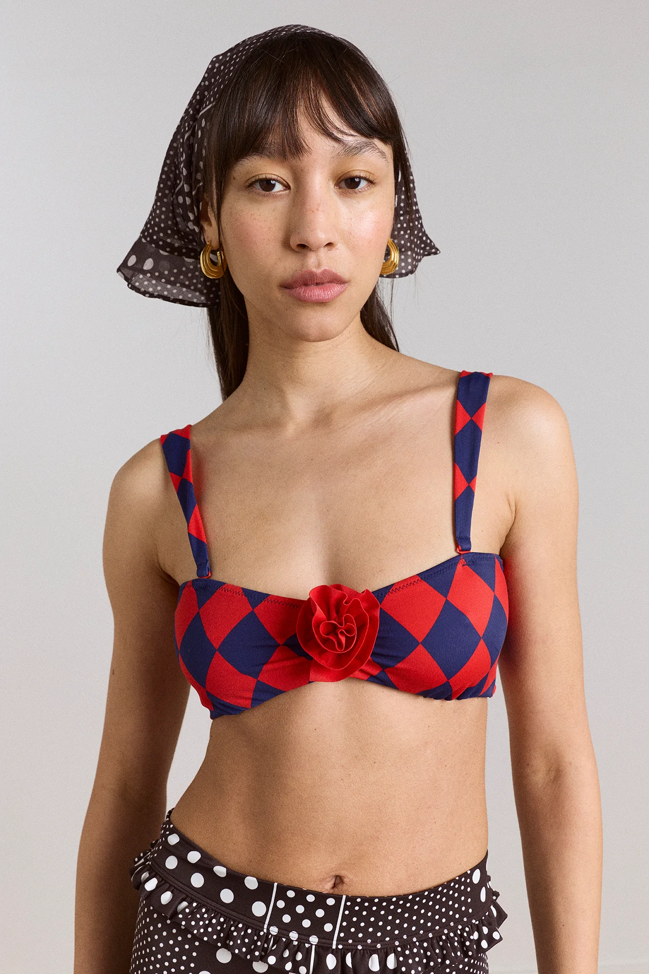 Frill Edge Headscarf - Washed Black Spot Stripe Print - Image 4