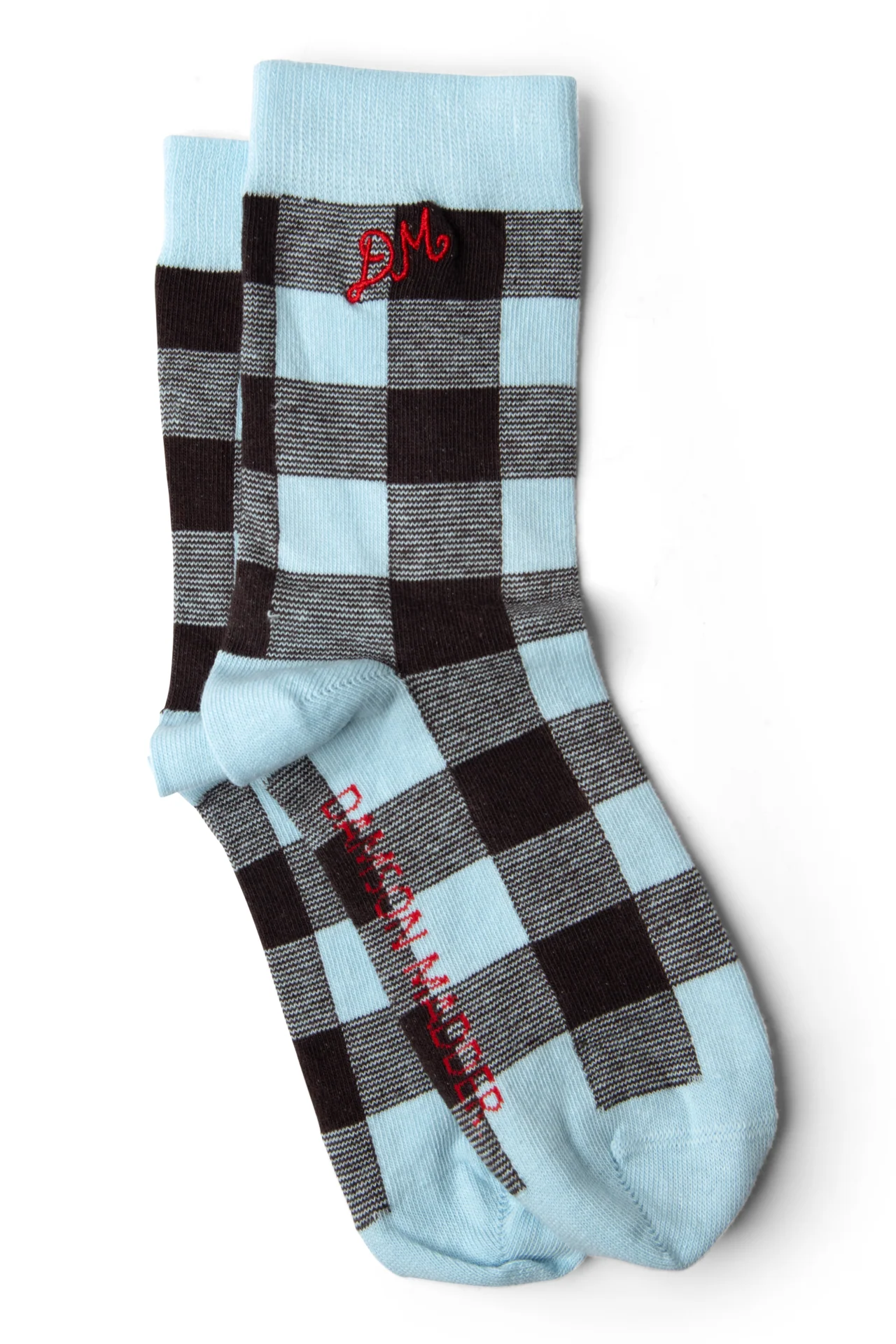 Calf Length Socks - Pale Blue & Choc Gingham - Image 4
