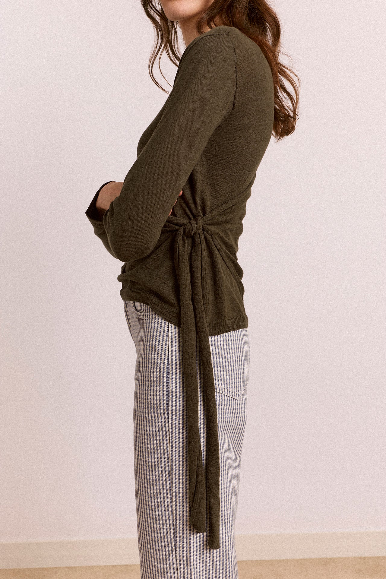 Hannie Wrap Tie Knitted Top - Olive - Image 10