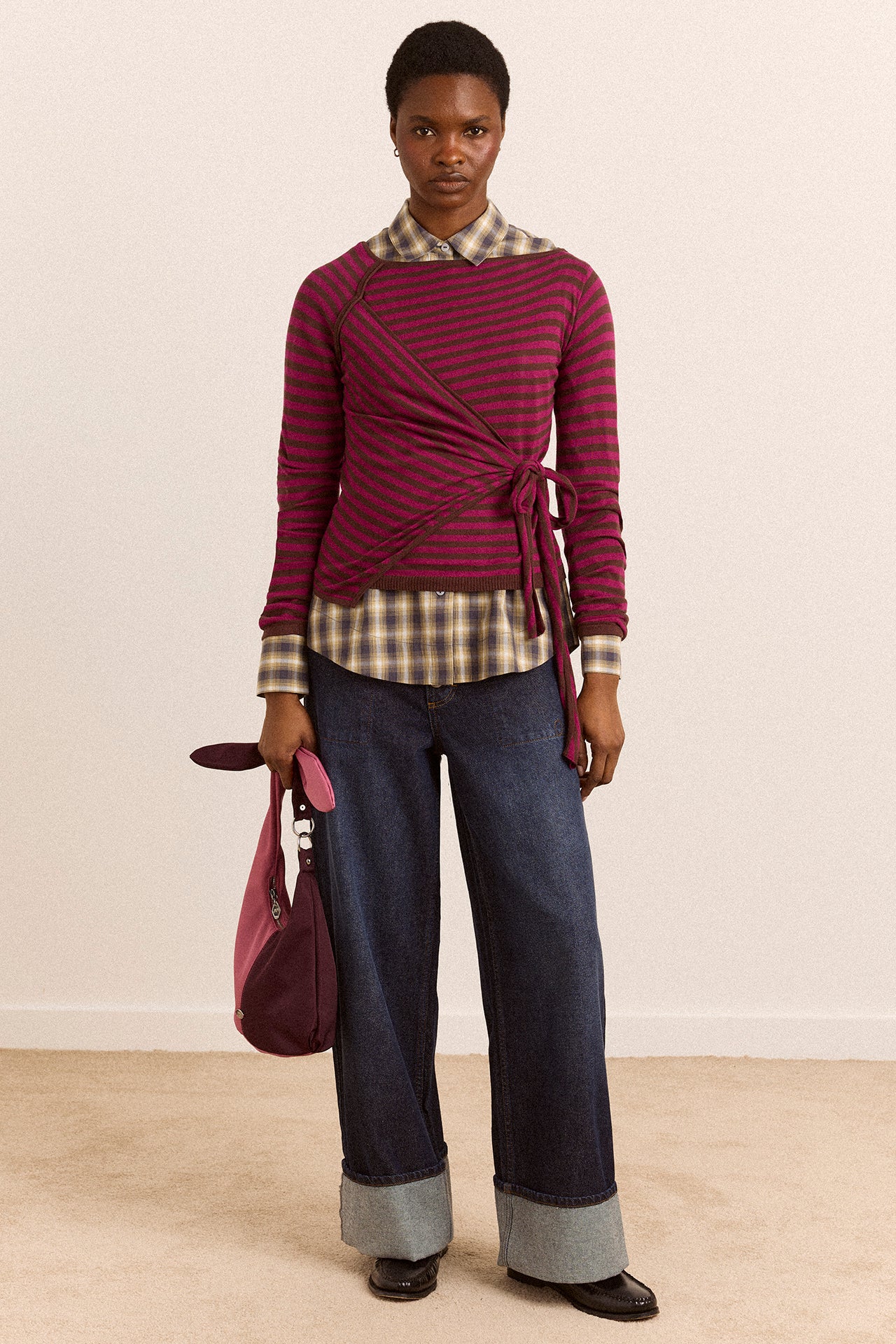 Hannie Wrap Tie Knitted Top - Pink Stripe - Image 3