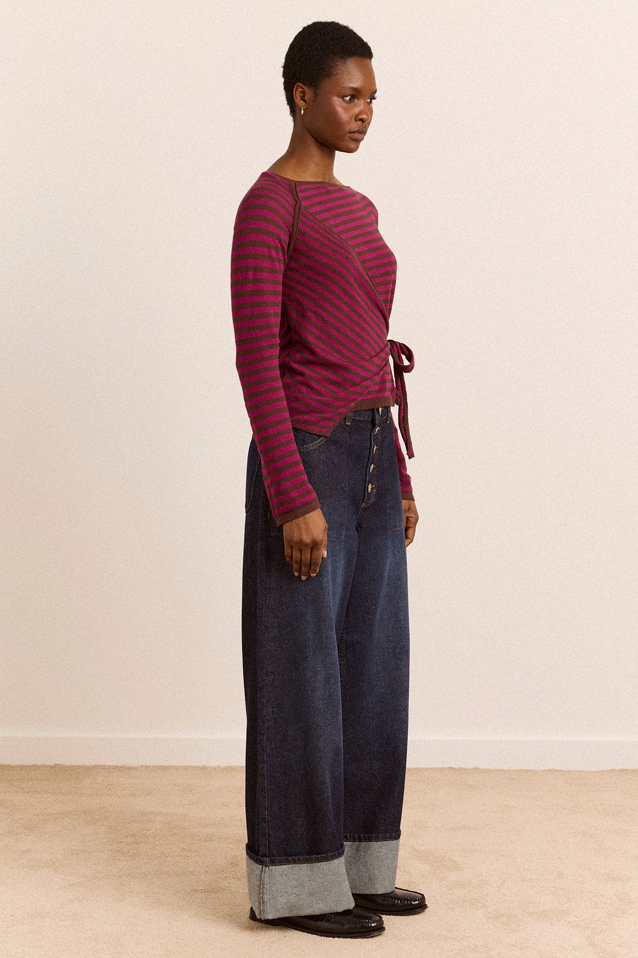 Hannie Wrap Tie Knitted Top - Pink Stripe - Image 5