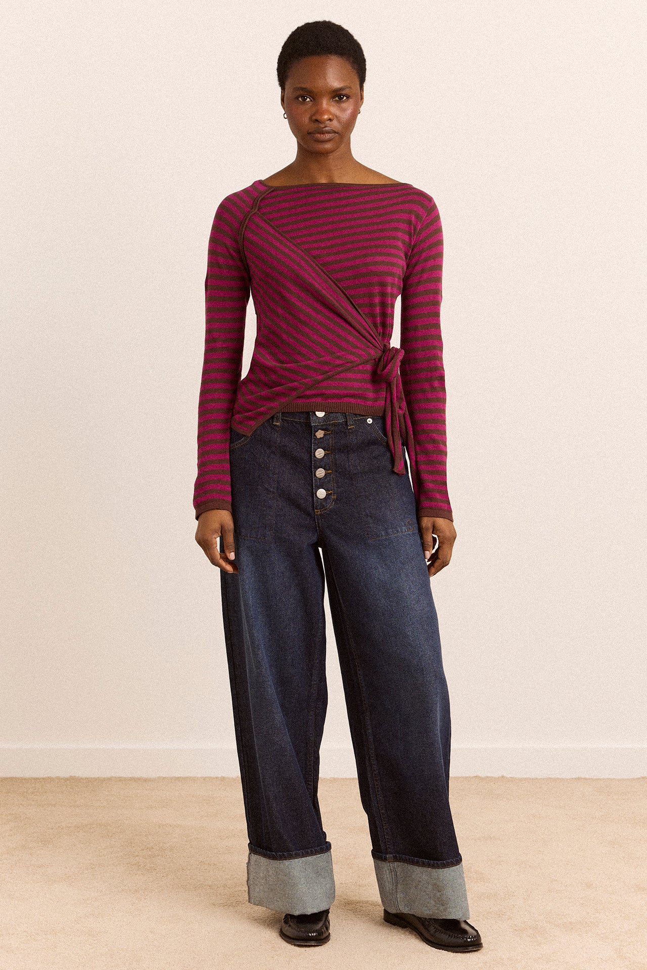 Hannie Wrap Tie Knitted Top - Pink Stripe - Image 6
