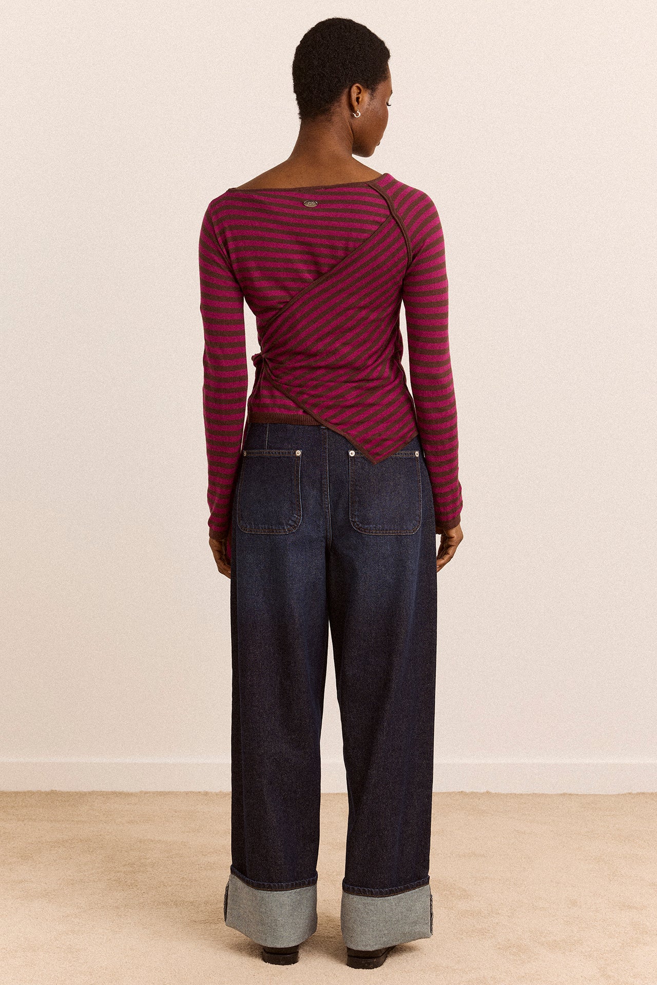 Hannie Wrap Tie Knitted Top - Pink Stripe - Image 8