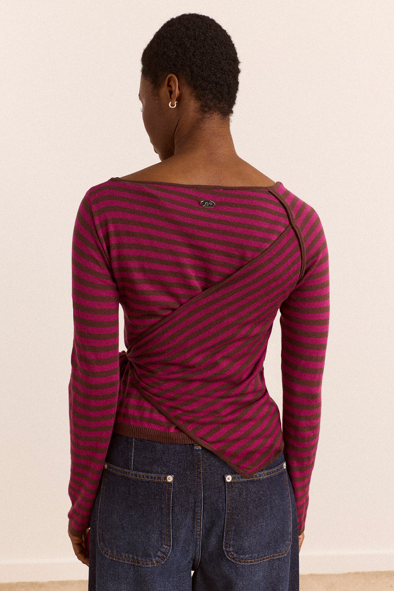 Hannie Wrap Tie Knitted Top - Pink Stripe - Image 9