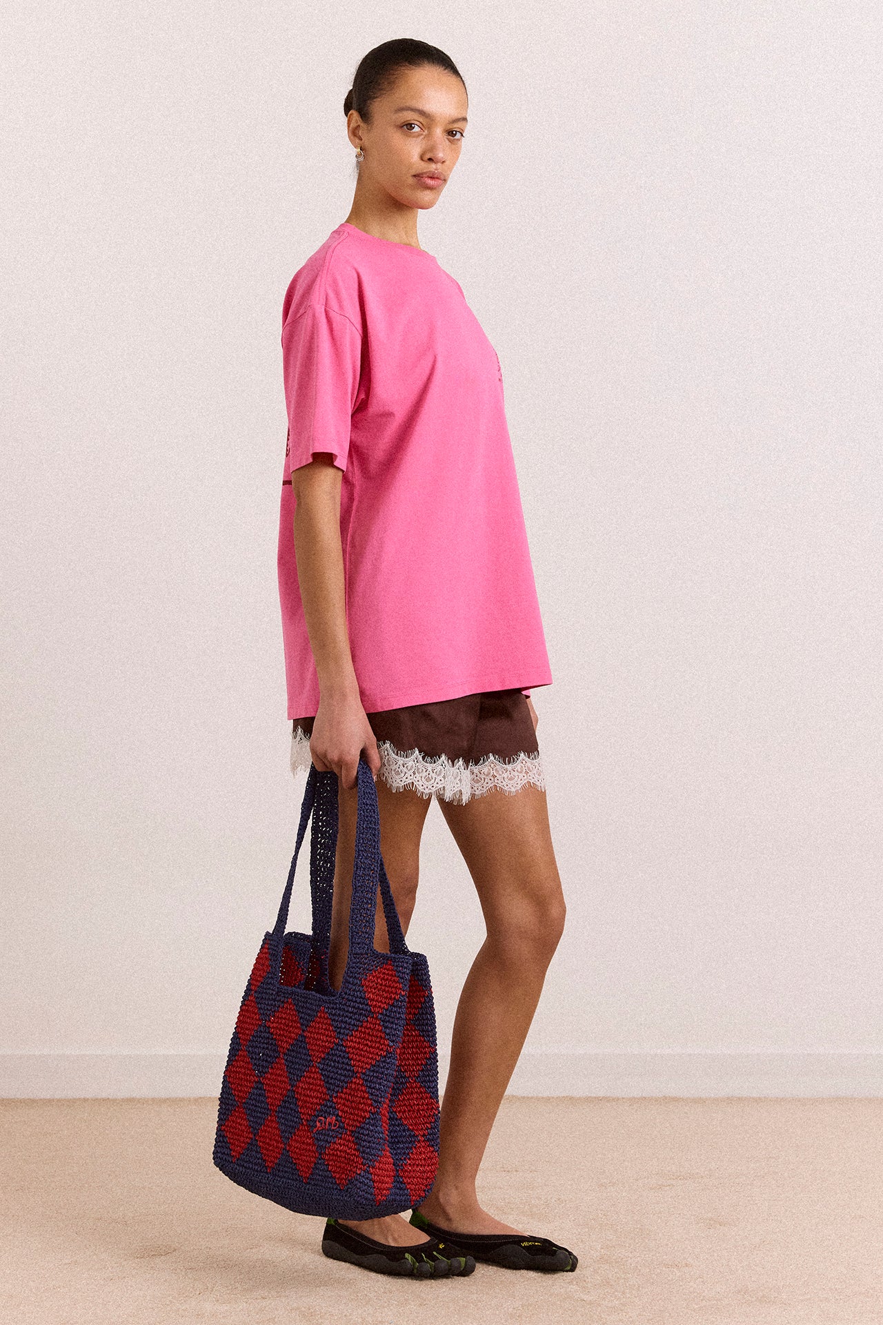 Harlequinn Raffia Tote Bag - Navy & Red - Image 2